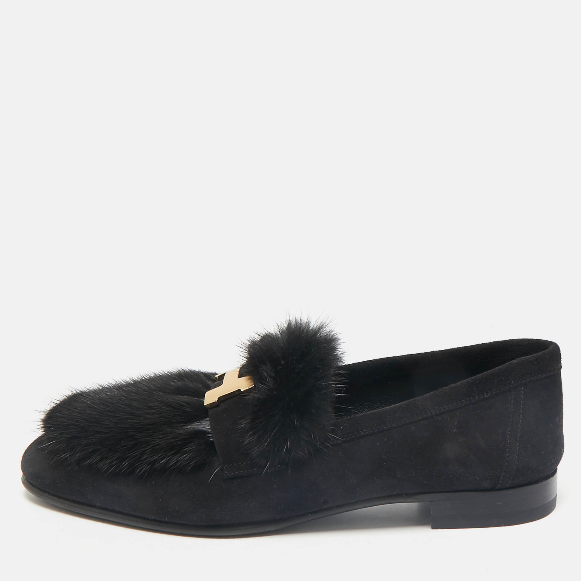 

Hermès Black Mink Fur and Suede Smoking Slippers Size
