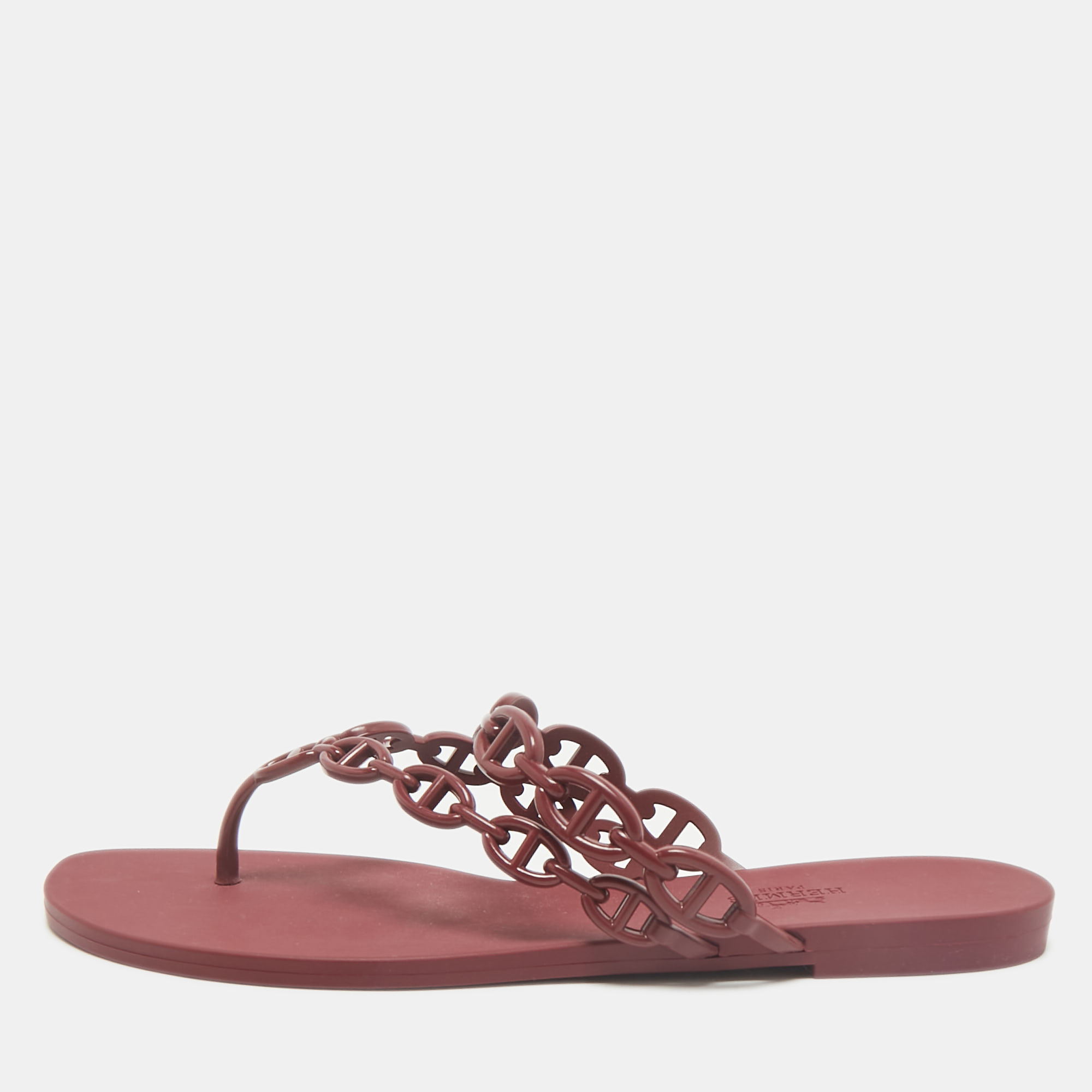 

Hermès Burgundy Jelly Chaine d'Ancre Rivage Slide Flats Size