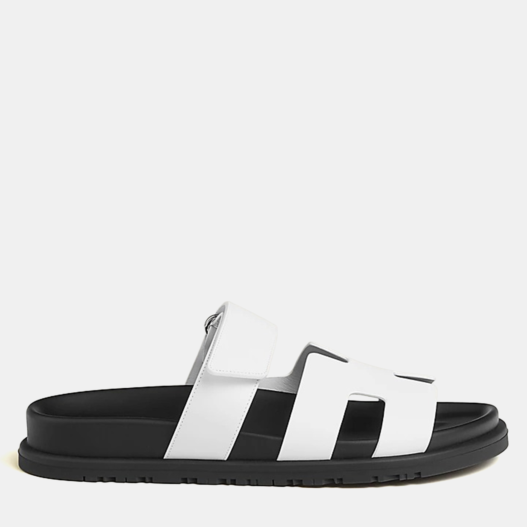 Pre-owned Hermes Chypre Sandal Size 40.5 Blanc Calfskin In Black