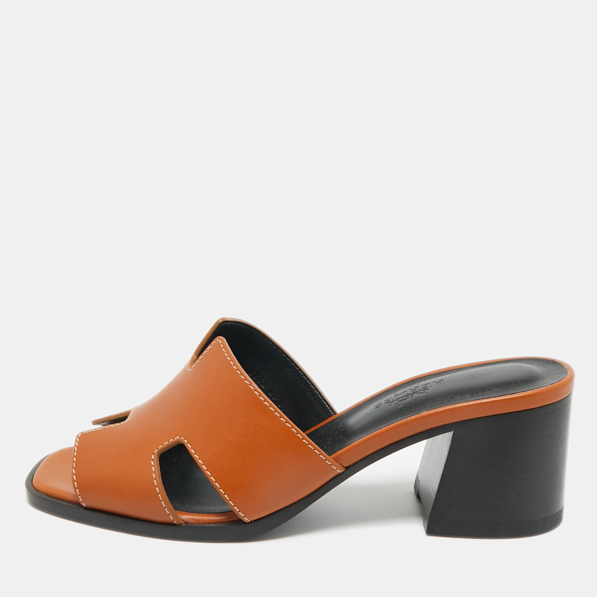Pre Owned Hermès Brown Leather Helia Slide Sandals Size 36