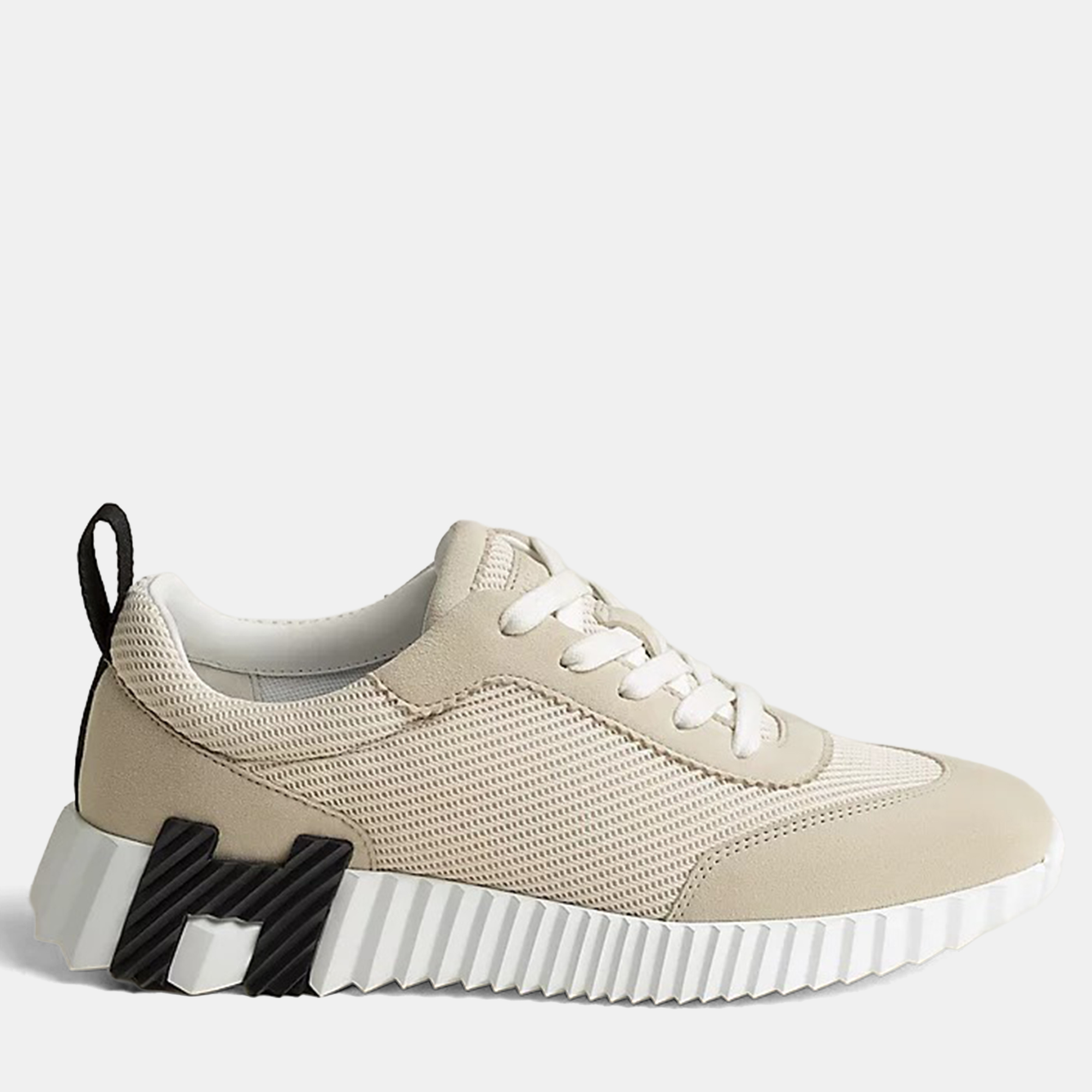 Pre-owned Hermes Bouncing Size 39 Beige Glaise Mesh/suede Sneakers In Sand