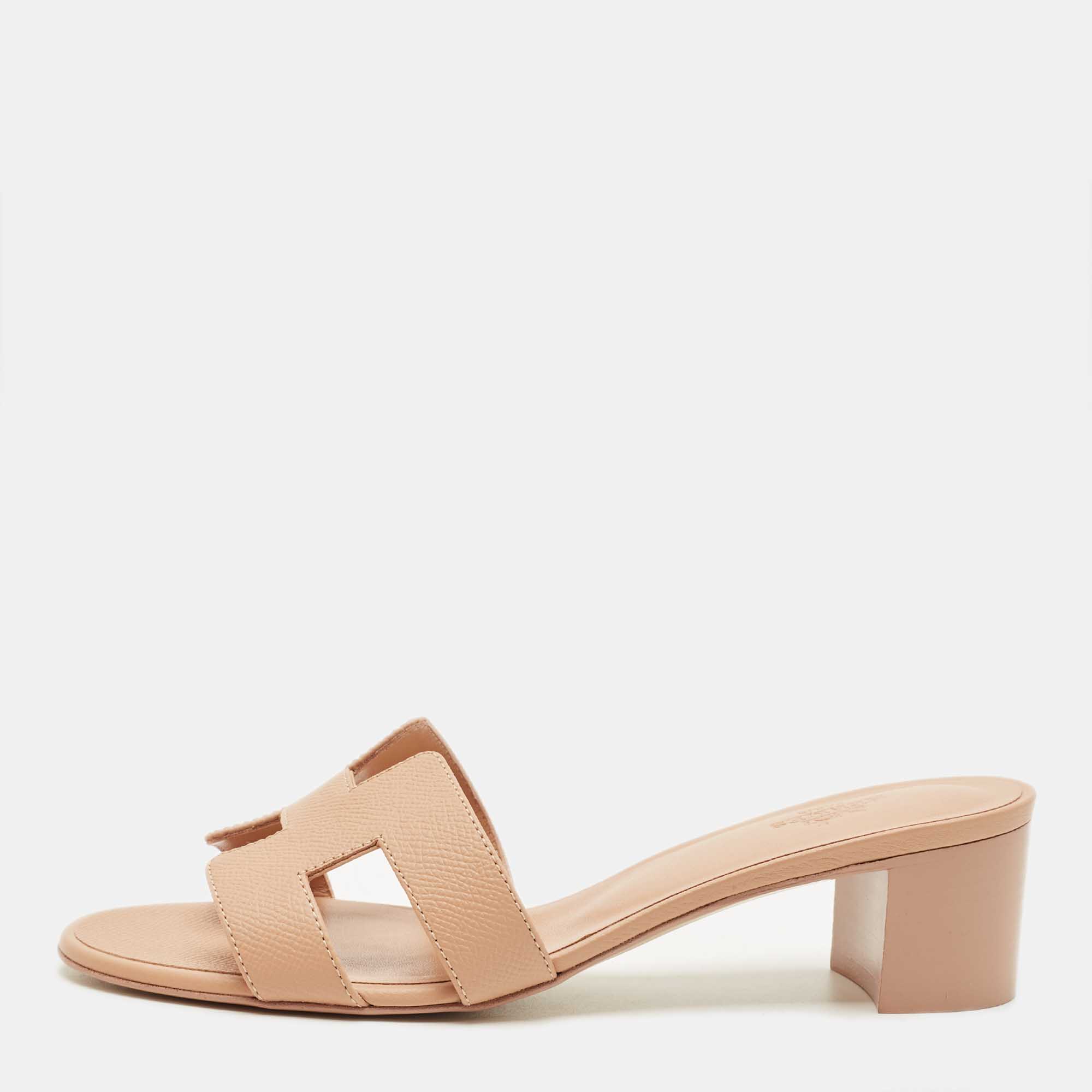 

Hermes Beige Leather Oasis Slide Sandals Size