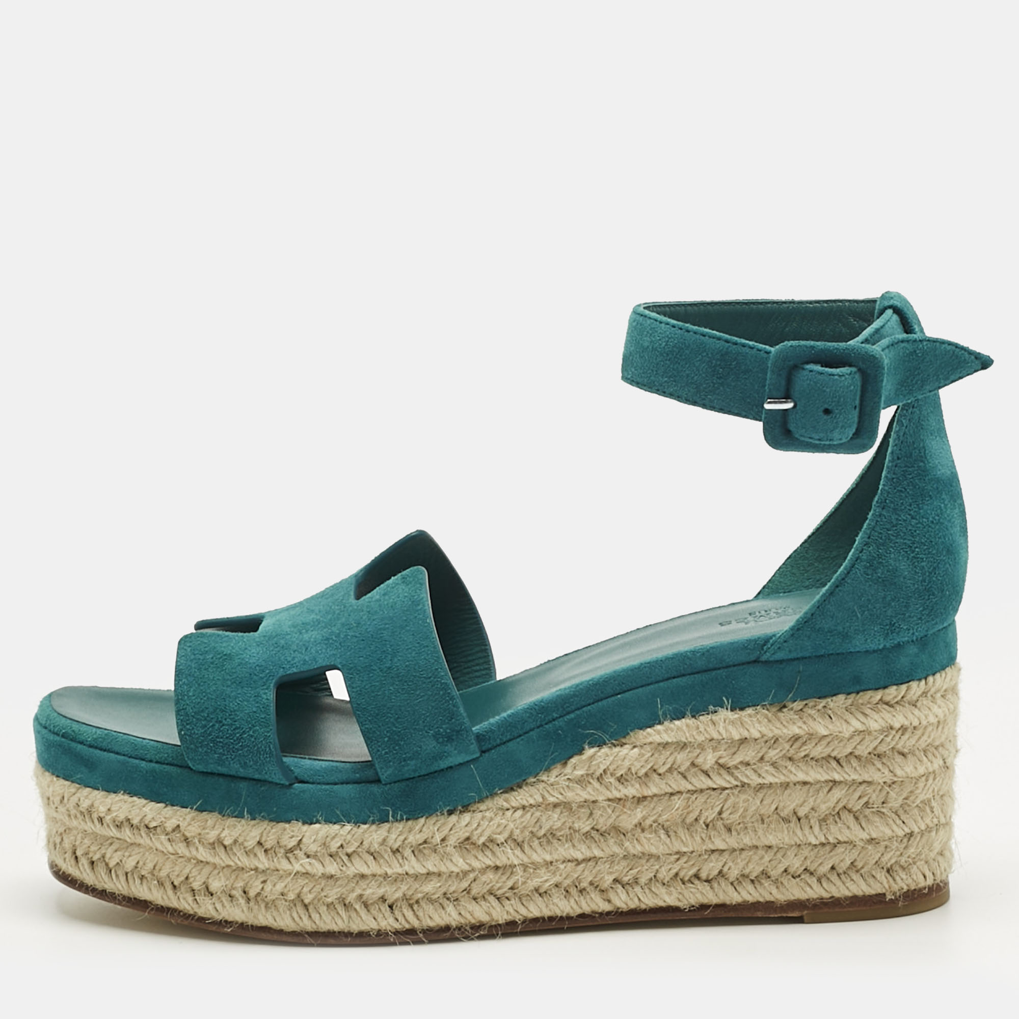 

Hermes Blue Suede Elda Wedge Sandals Size