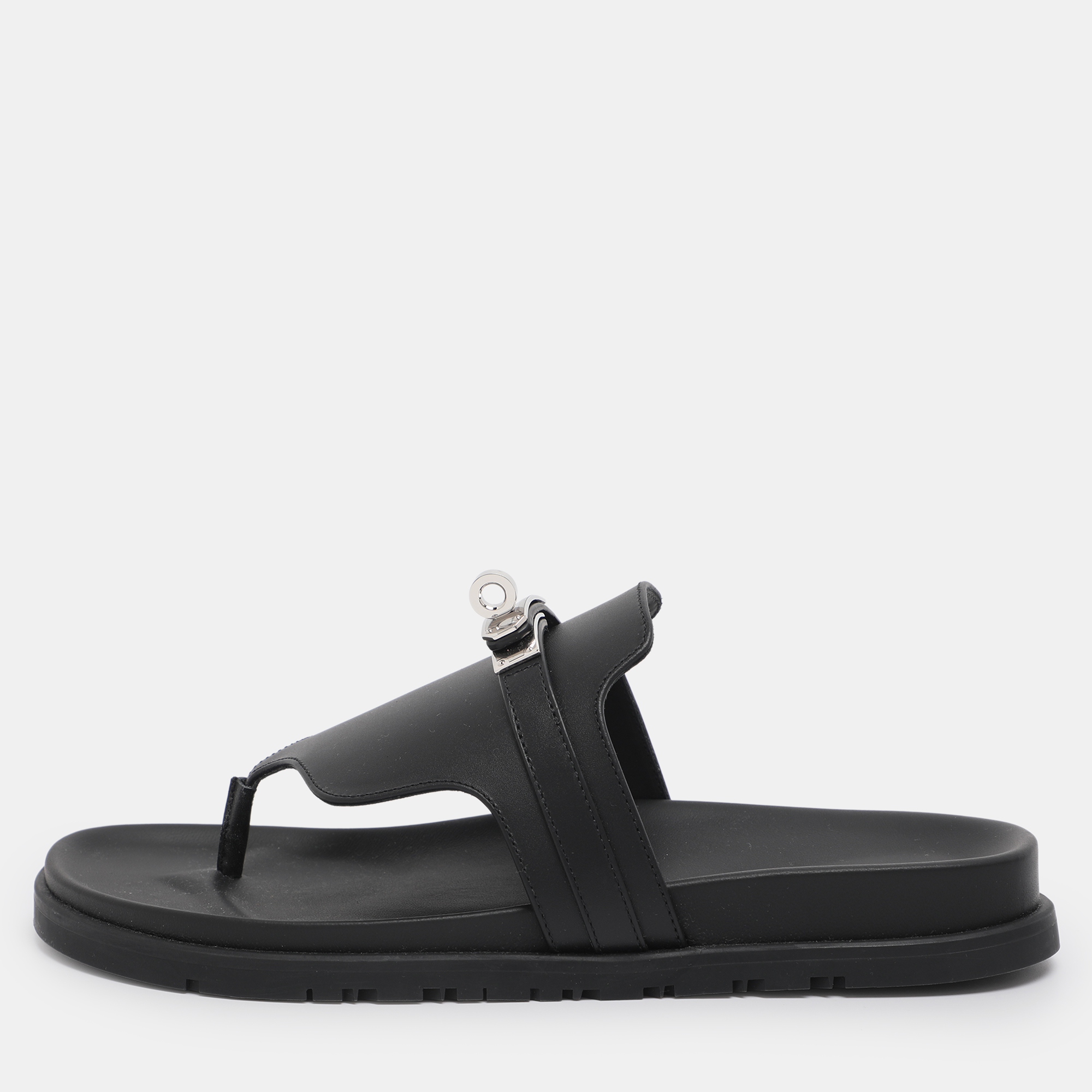 

Hermes Black Leather Empire Sandals Size
