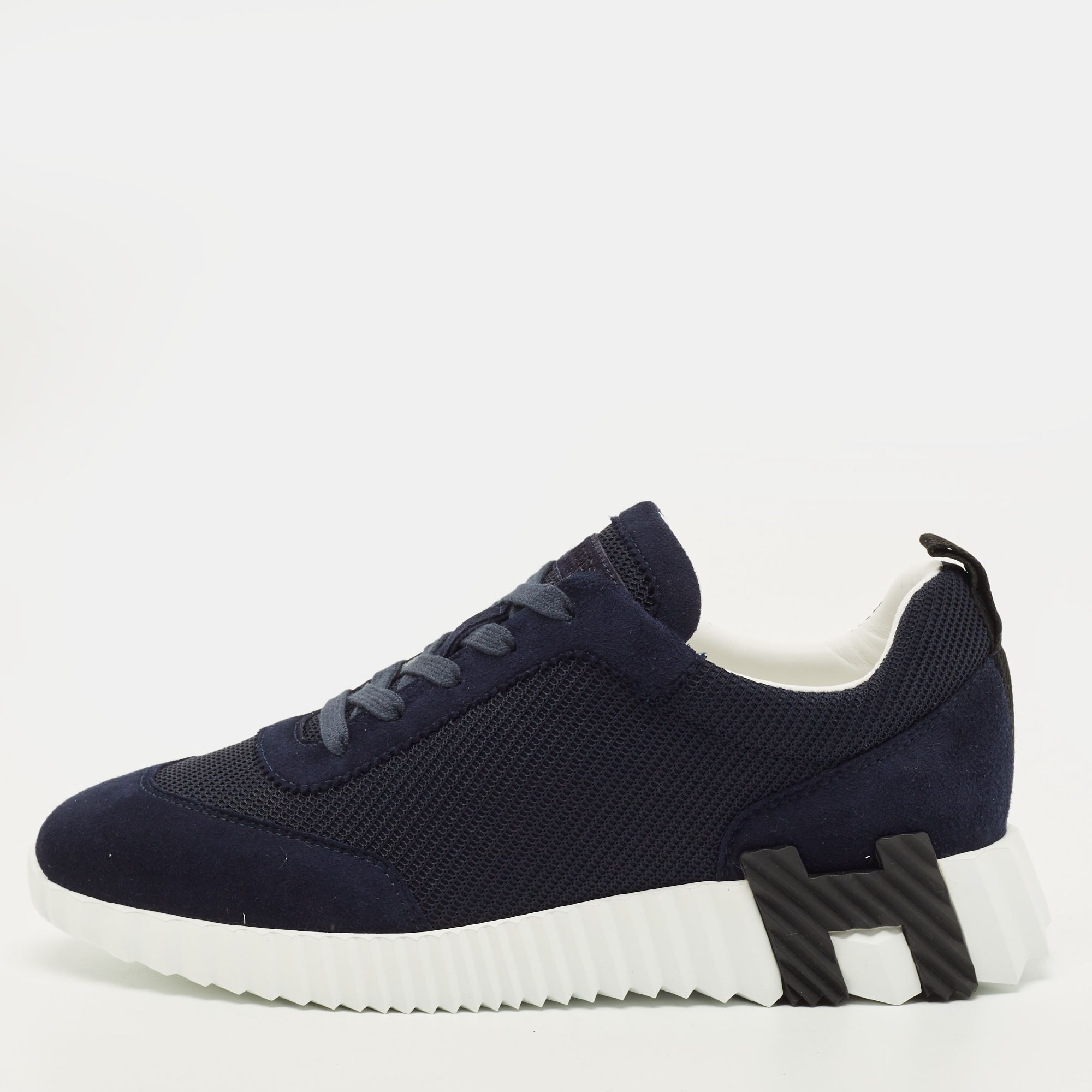 

Hermes Bouncing Size  Navy Blue Mesh and Suede Low Top Sneakers
