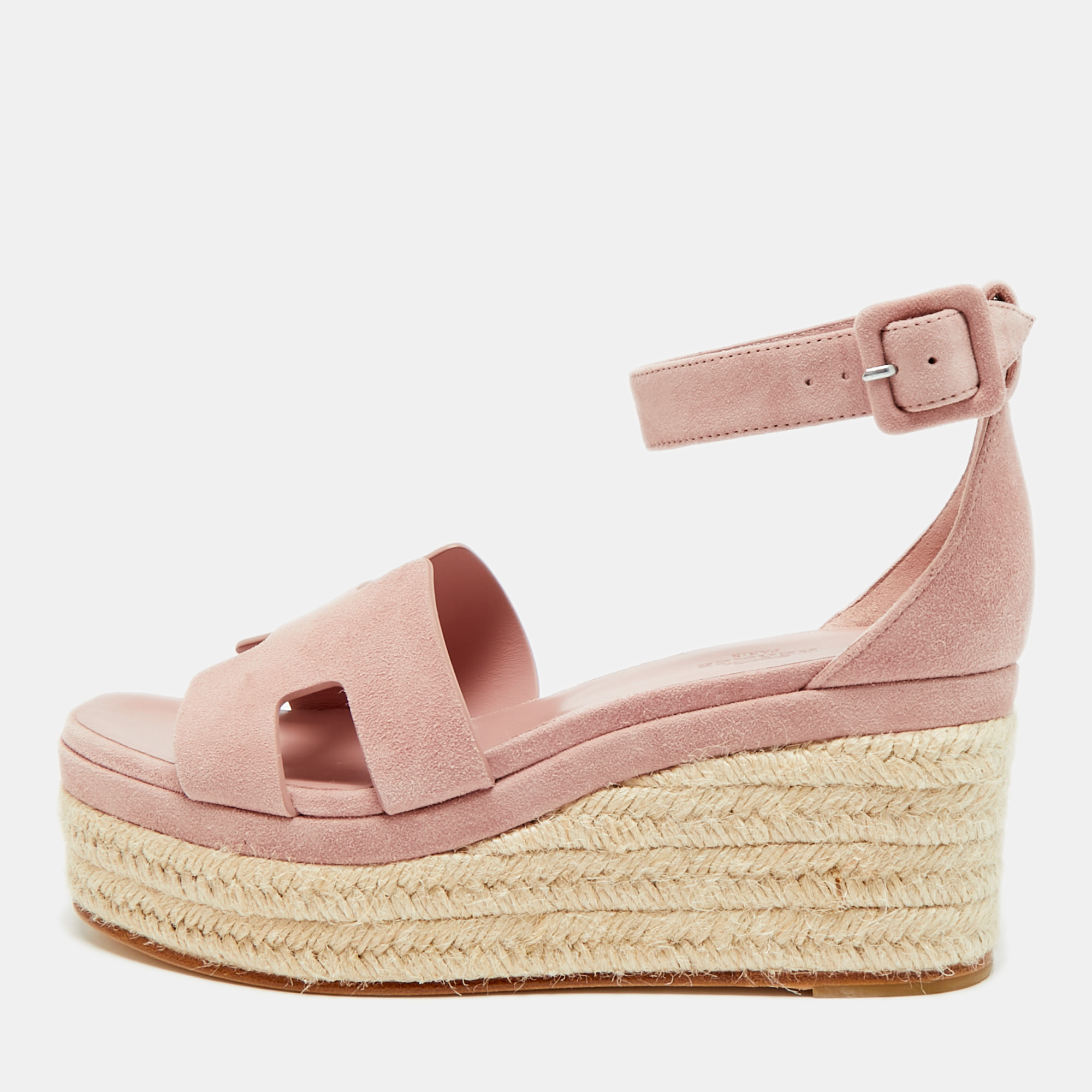 

Hermes Elda Size  Pink Suede Ankle Strap Espadrille Sandals