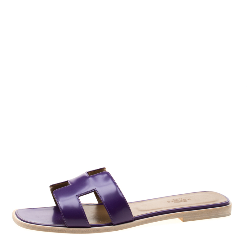 Hermes Purple Leather Oran Flat Slides Size 39 Hermes | The Luxury Closet