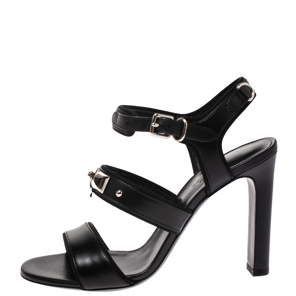 

Hermes Black Leather Collier De Chien Sandals Size