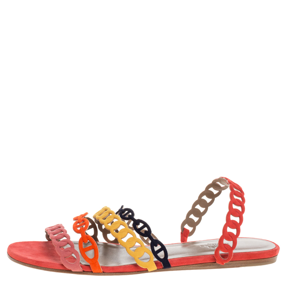 

Hermes Multicolor Suede Leather Chaine D'ancre Flat Sandals Size