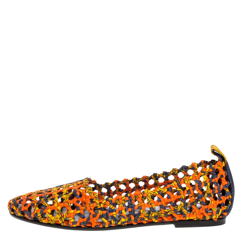 

Herm÷s Multicolor Woven Silk Minorque Ballet Flats Size