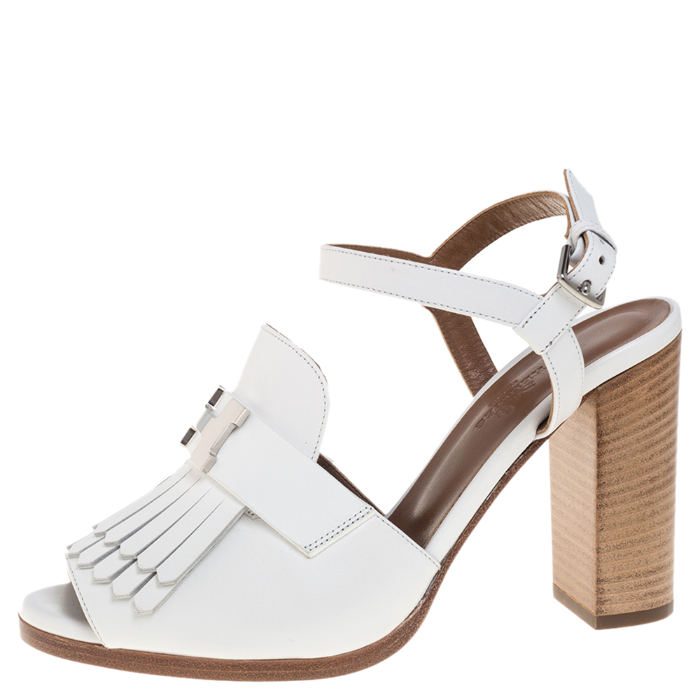 

Hermes White Leather Alesia Ankle Strap Sandals Size