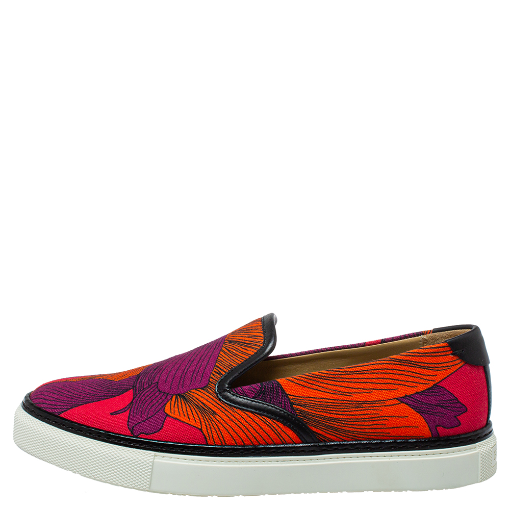 

Hermes Multicolor Leather And Canvas Kick Slip-On Sneakers Size
