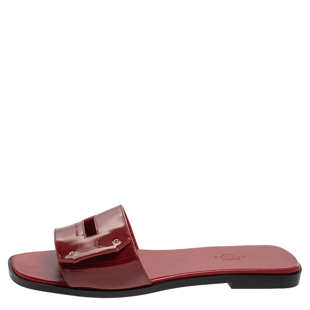 

Hermes Burgundy Patent Leather View Flats Size