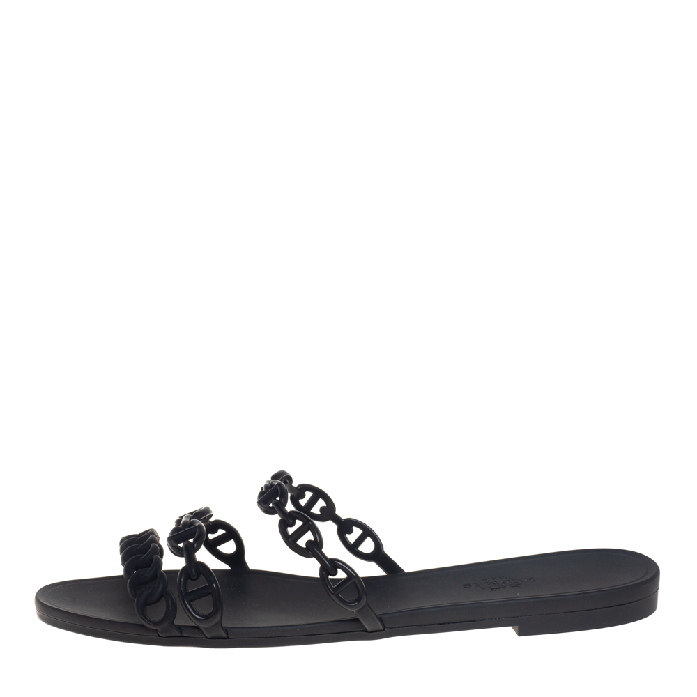 

Hermes Black Rubber Chain Slide Sandals Size