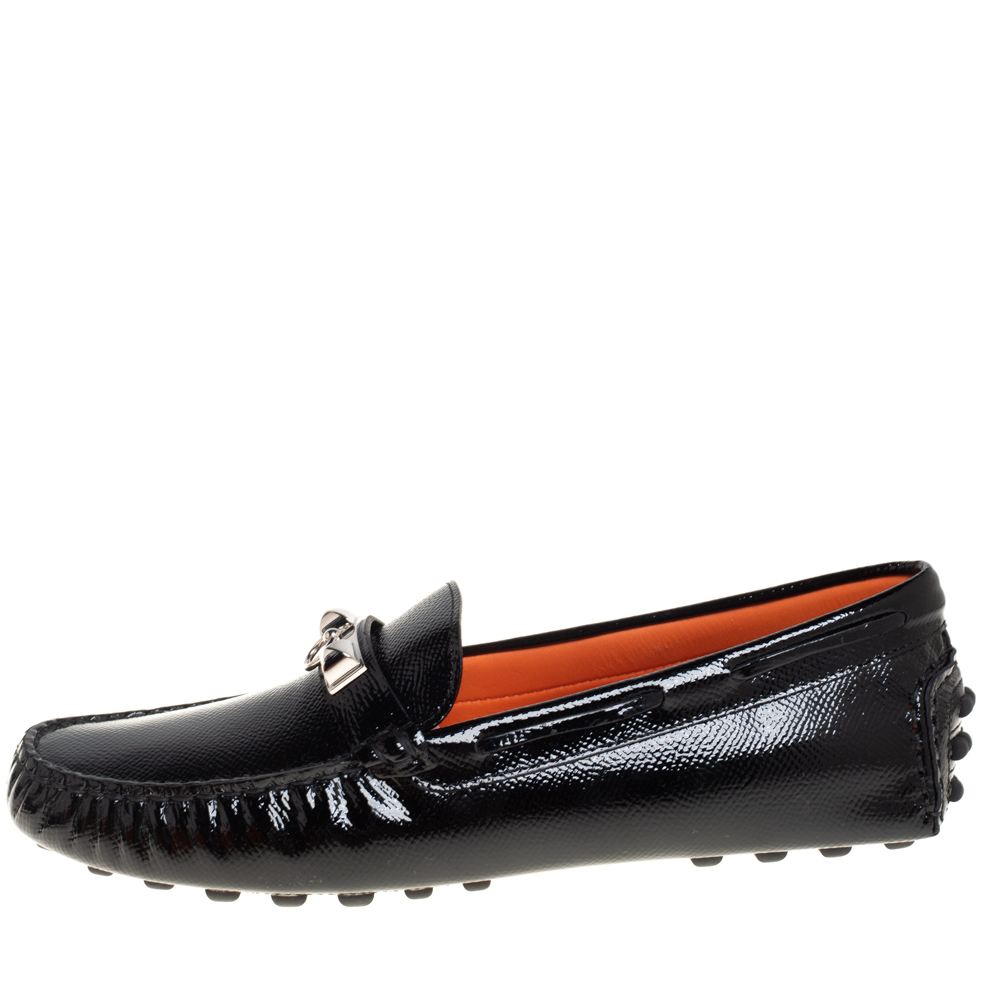

Hermes Black Patent Leather Slip On Irving Loafers Size