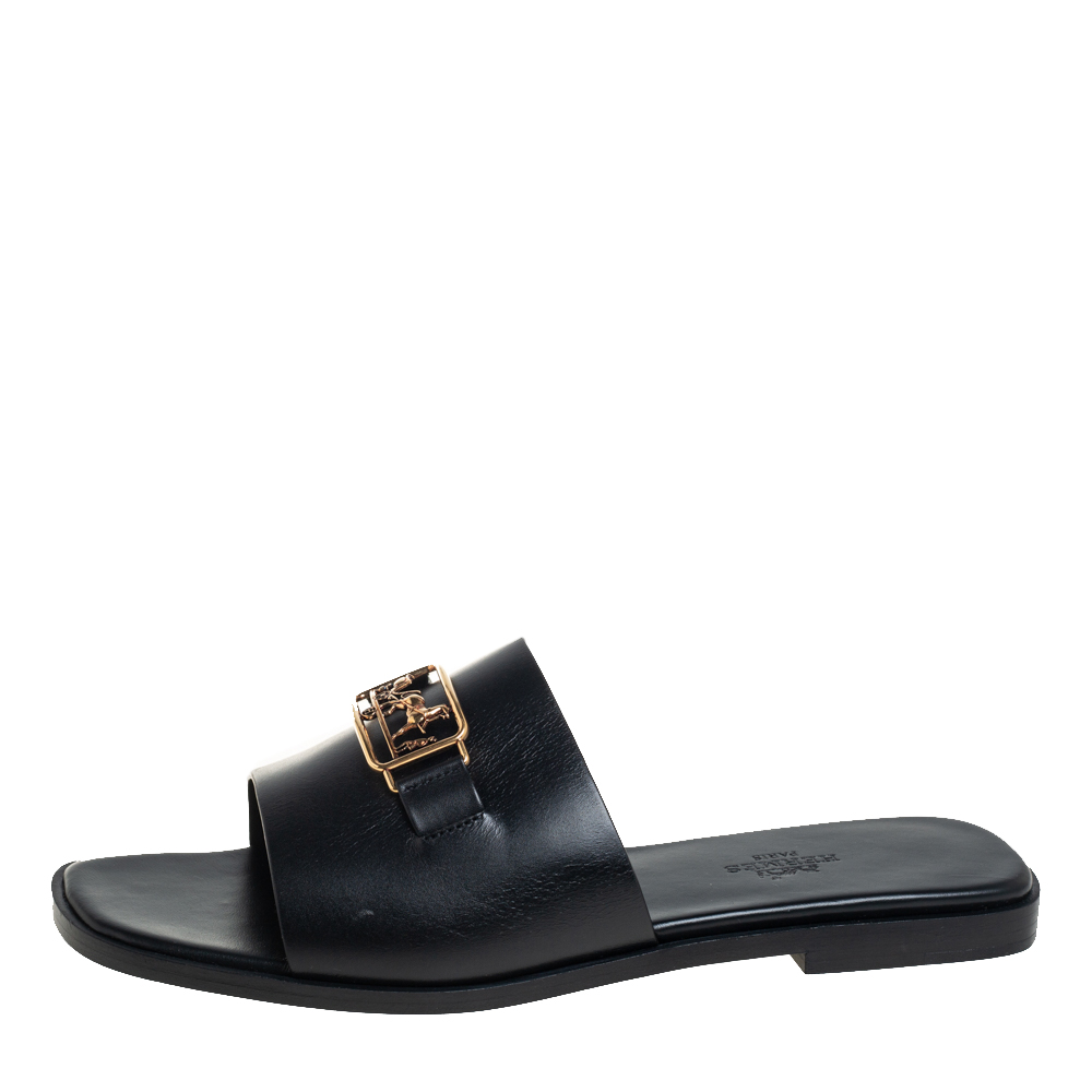 

Hermès Black Leather Villa Sandals Size