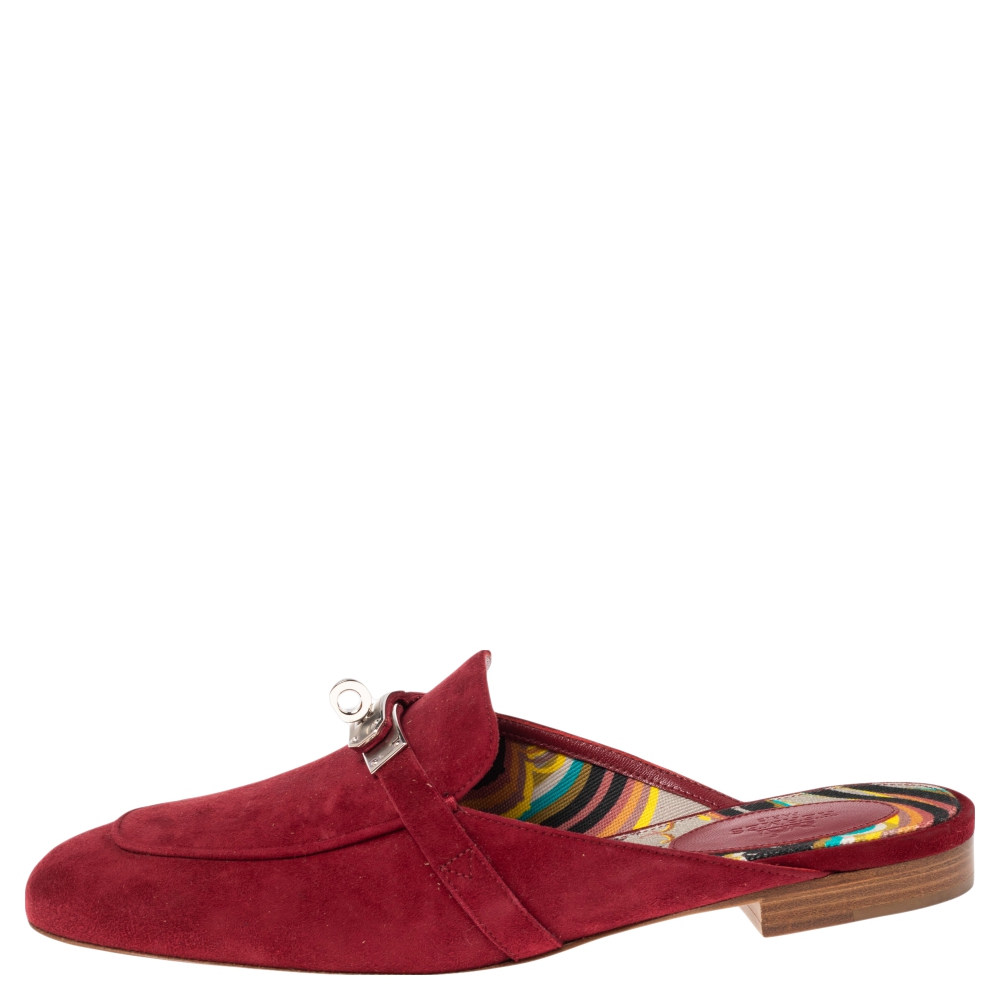 

Hermes Rouge Tibétain Doblis Suede Oz Mules Size, Burgundy