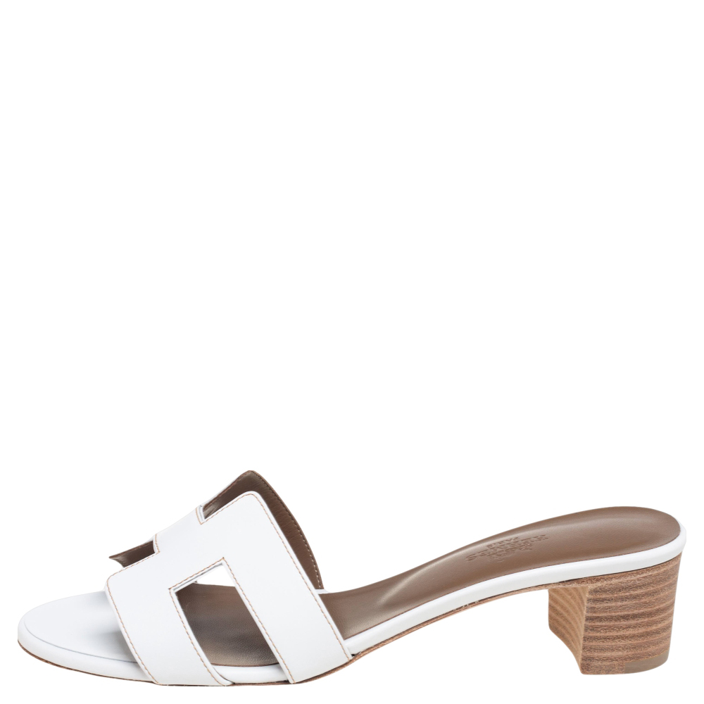 

Hermes White Leather Oasis Slide Sandals Size