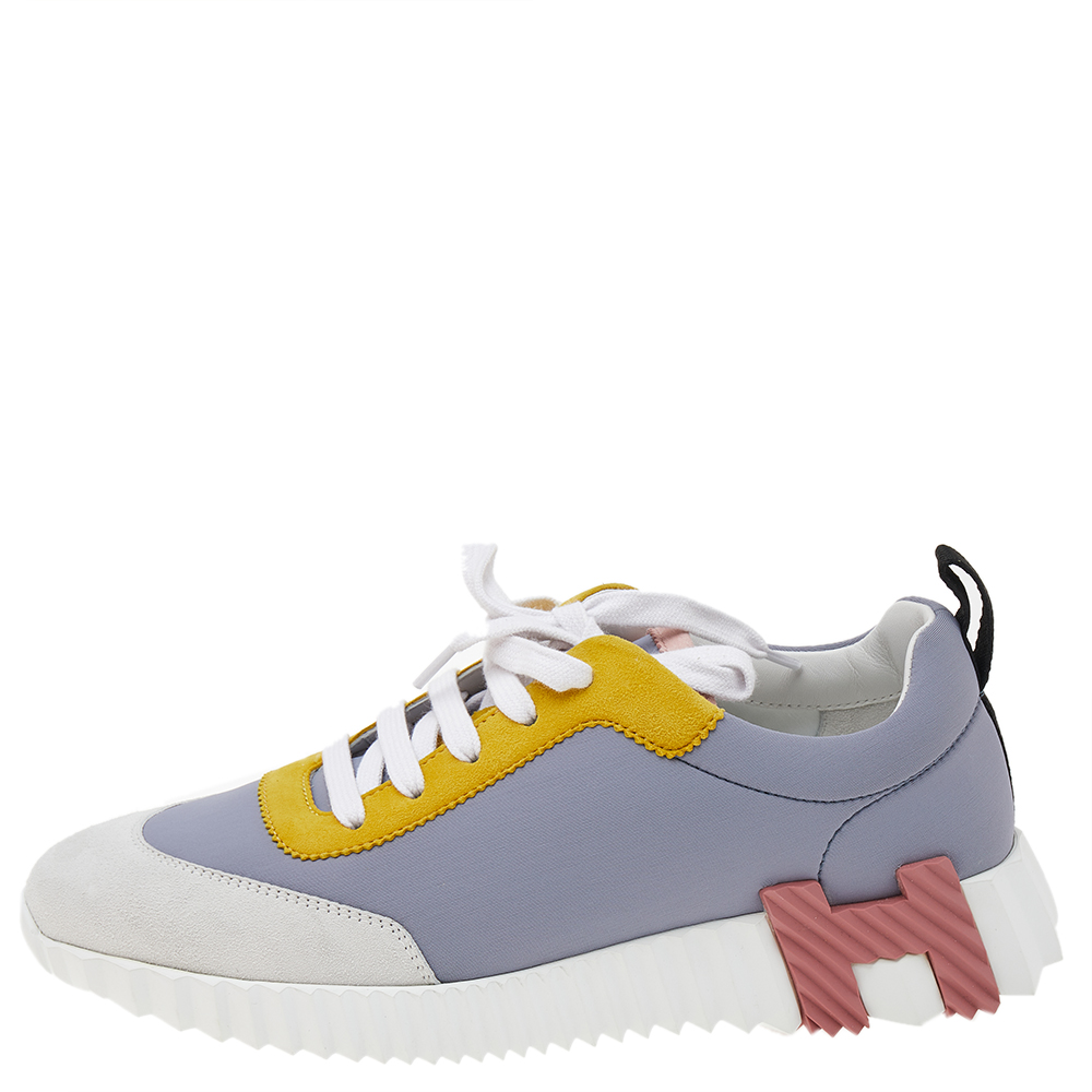 

Hermes Multicolor Suede And Neoprene Lace Up Sneakers Size
