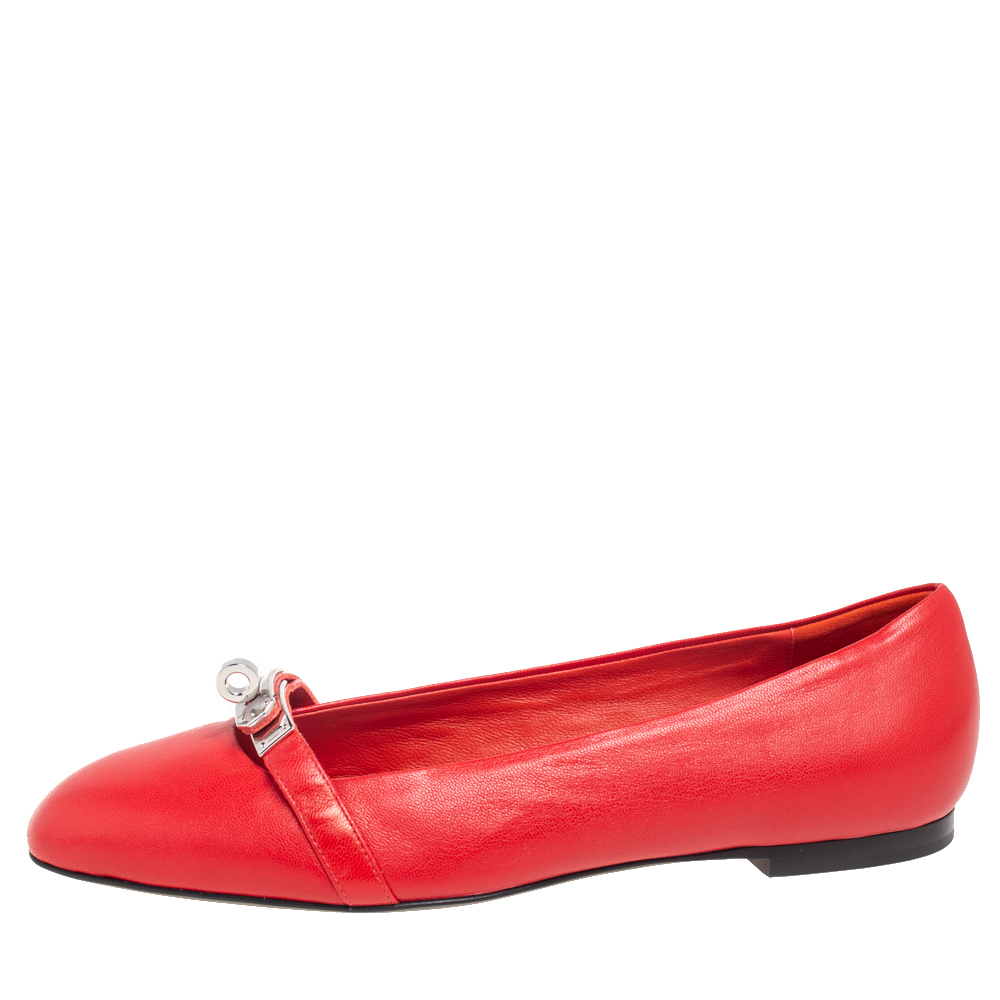 

Hermes Red Leather Ballet Flats Size