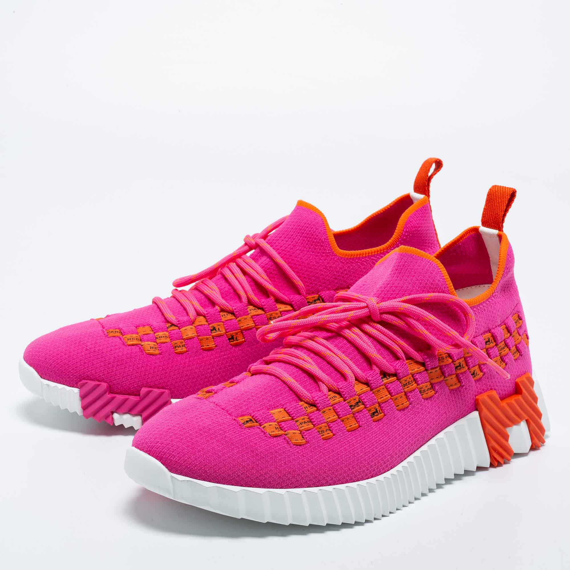 

Hermes Pink/Orange Knit Fabric Flex Low Top Sneakers Size