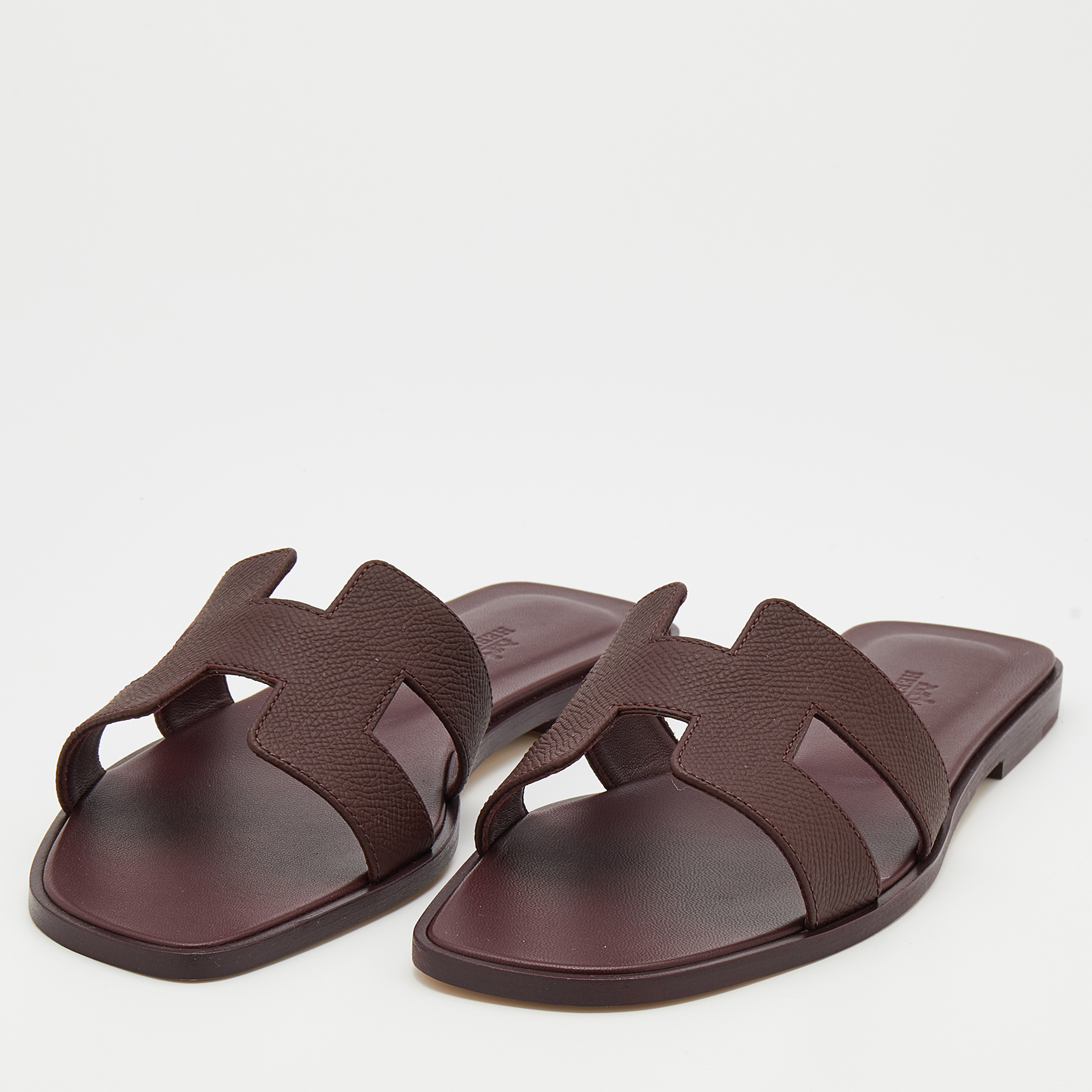 

Hermés Bordeaux Epsom Leather Oran Slide Sandals Size, Brown