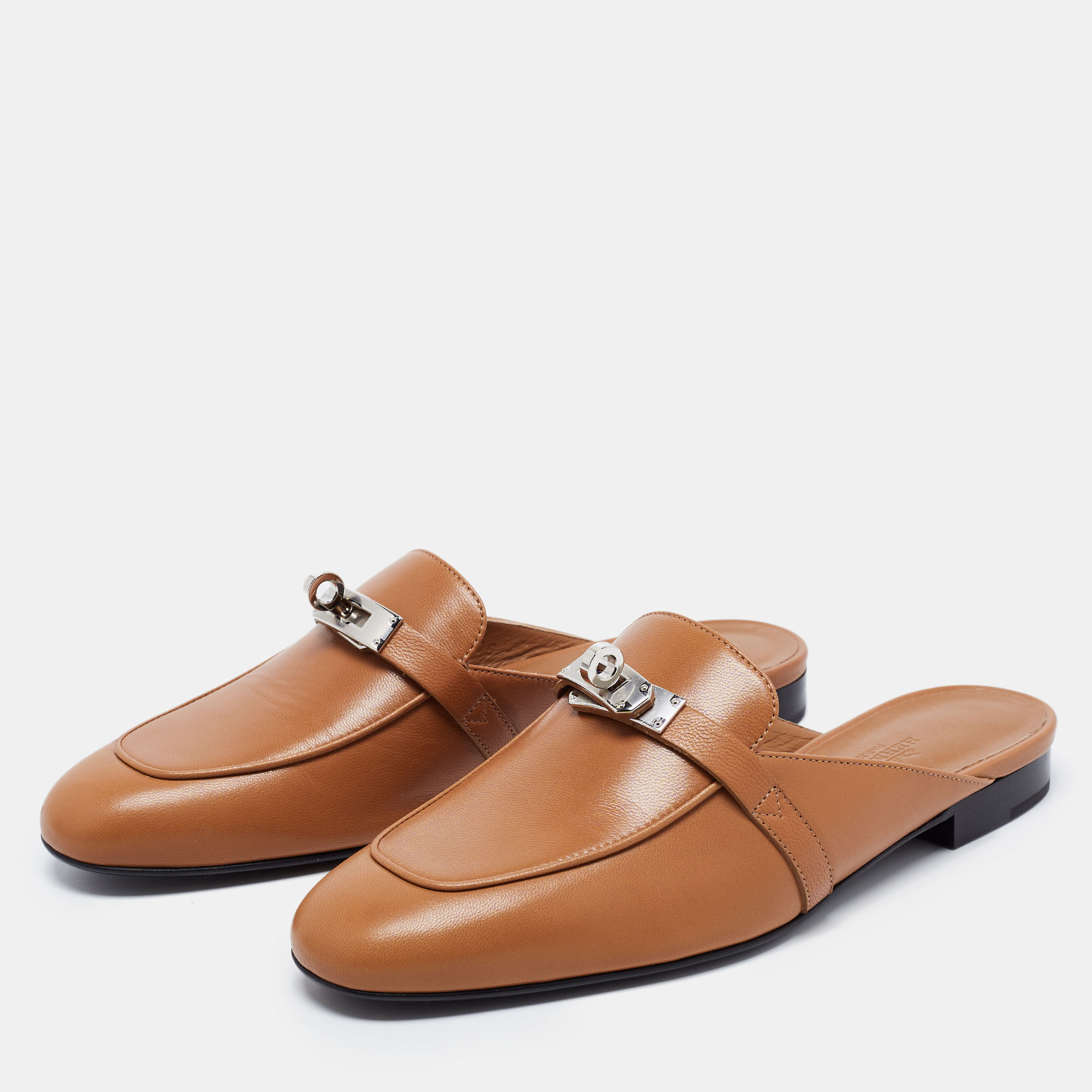 

Hermes Brown Leather Oz Mules Size