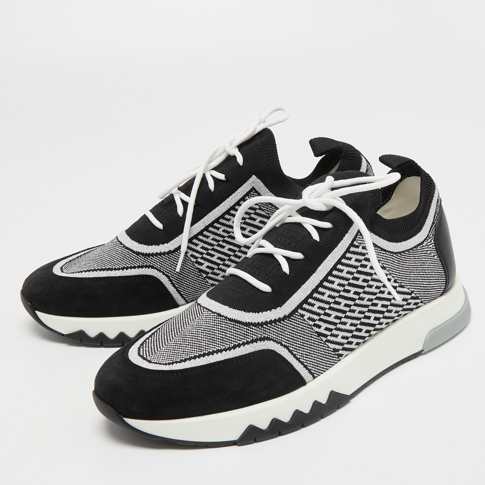 

Hermes Black/White Fabric and Suede Addict Sneakers Size