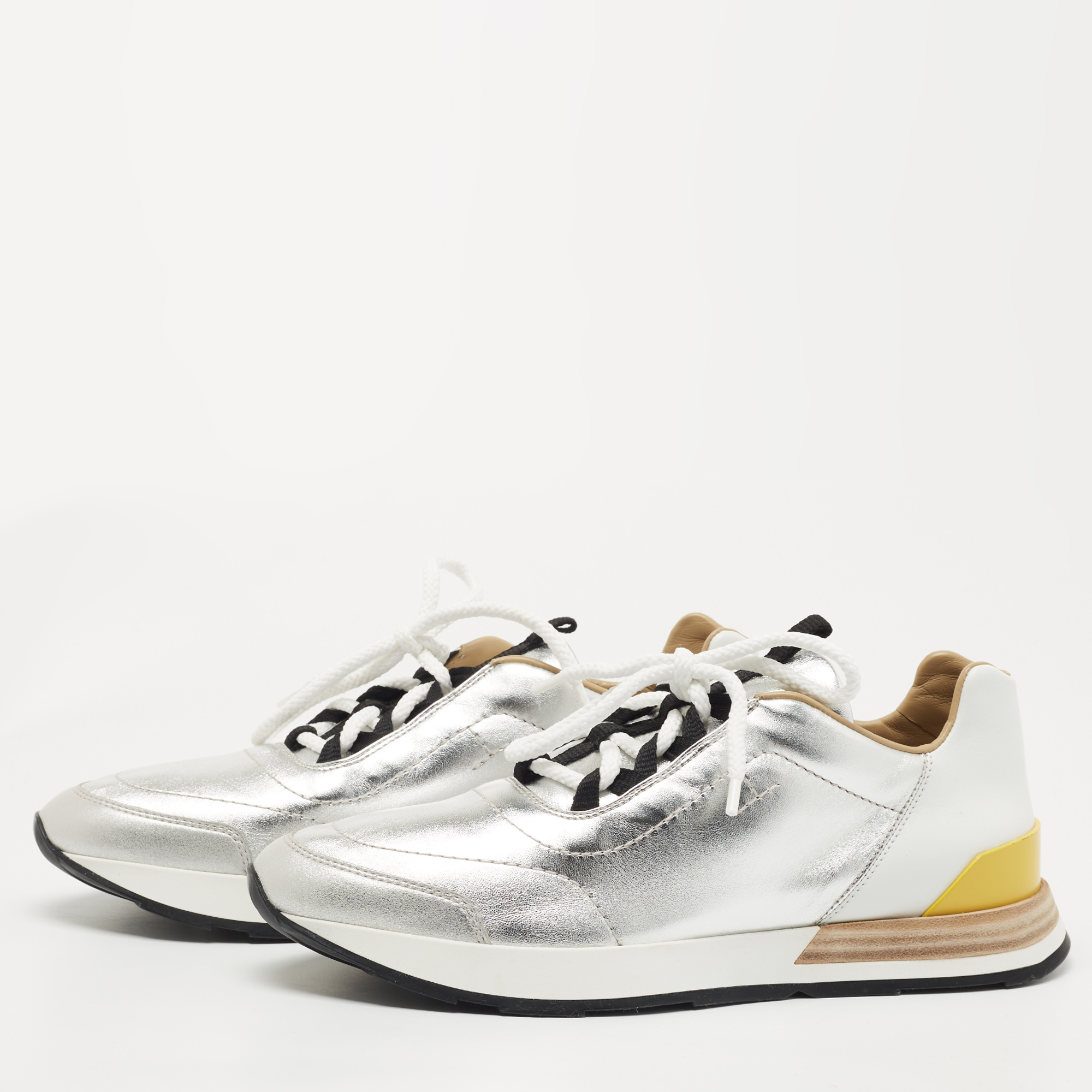 

Hermes Tricolor Leather Buster Sneakers Size, Silver