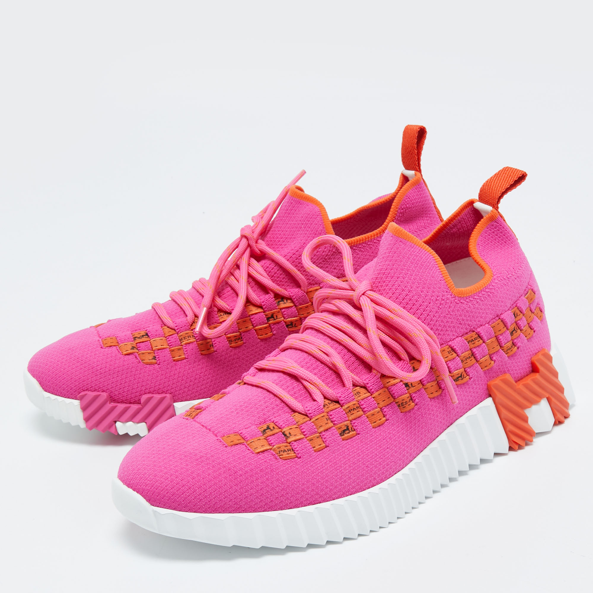 

Hermes Pink/Orange Knit Fabric Flex Sneakers Size