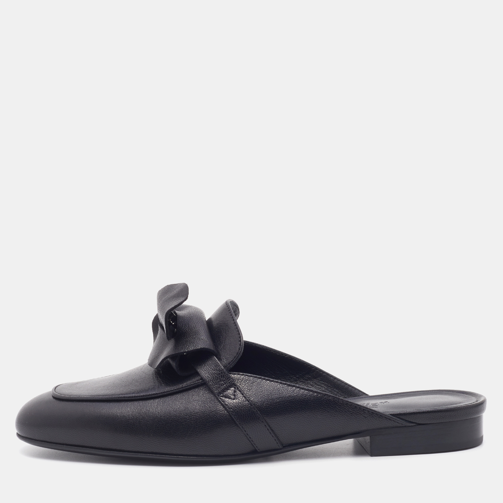 

Hermes Black Leather Oz Mules Size