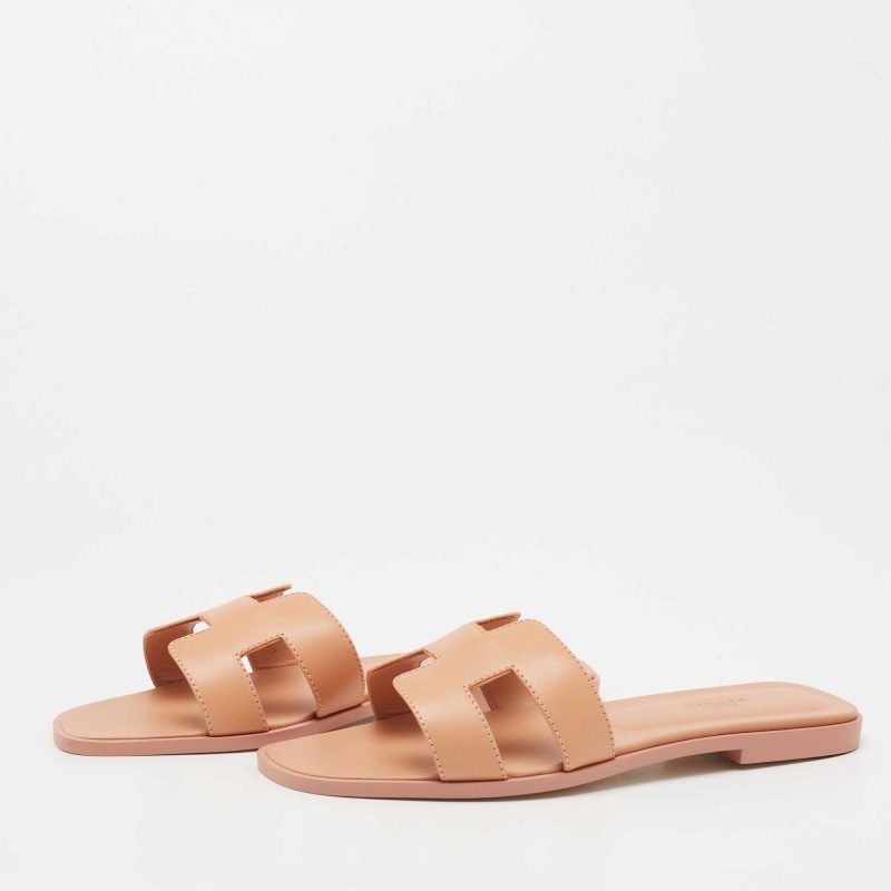 

Hermes Pink Leather Oran Sandals Size, Beige