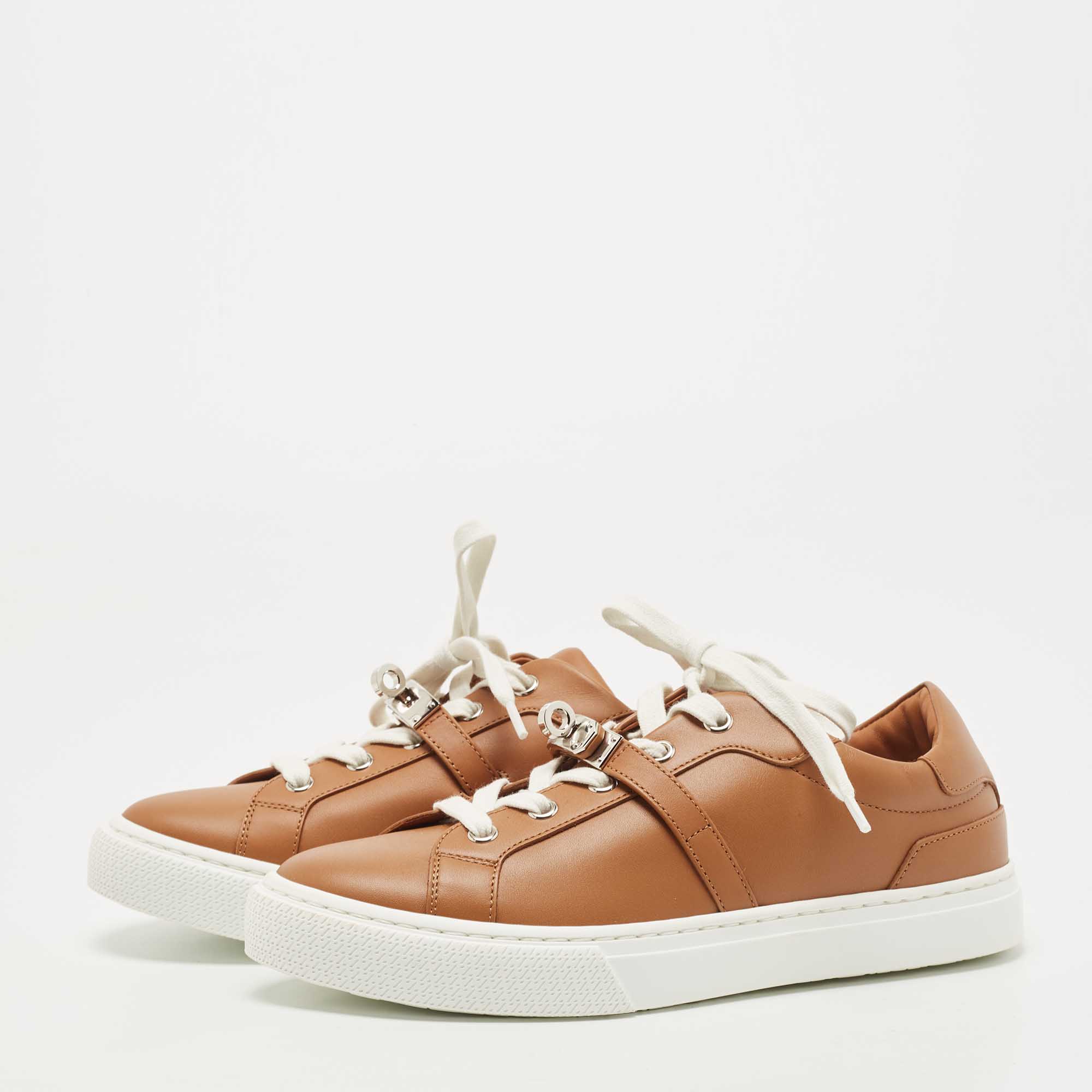 

Hermes Brown Leather Day Lace Up Sneakers Size