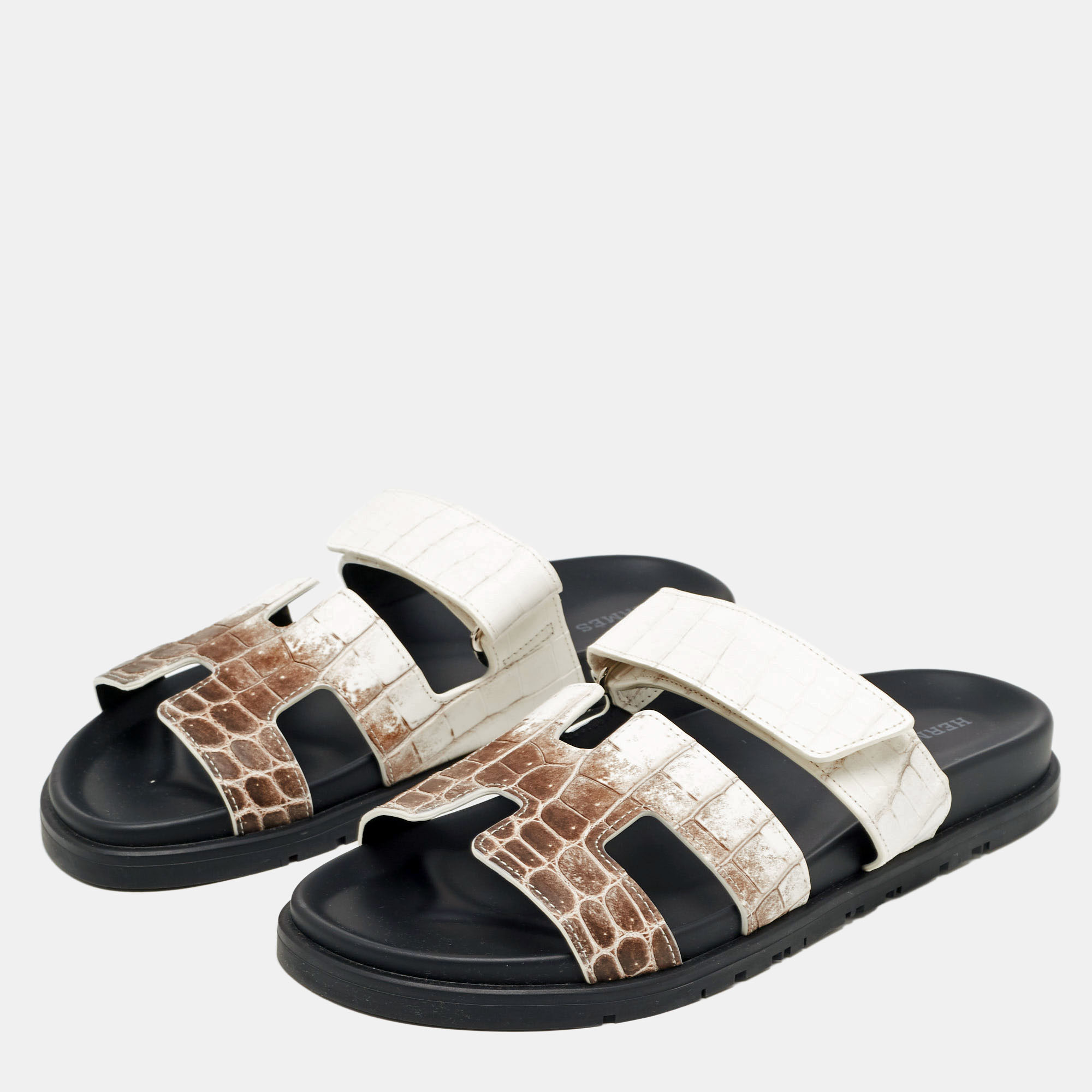 

Hermes Himalaya Crocodile Chypre Slingback Flat Sandals Size, Brown