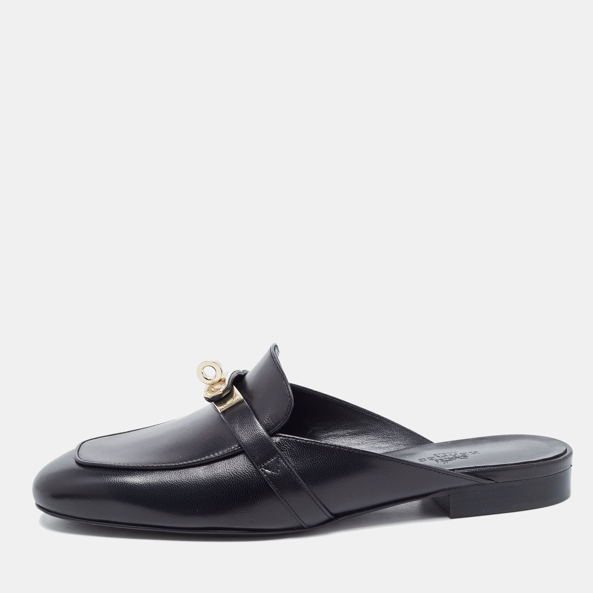 

Hermès Black Leather Oz Mule Flats Size