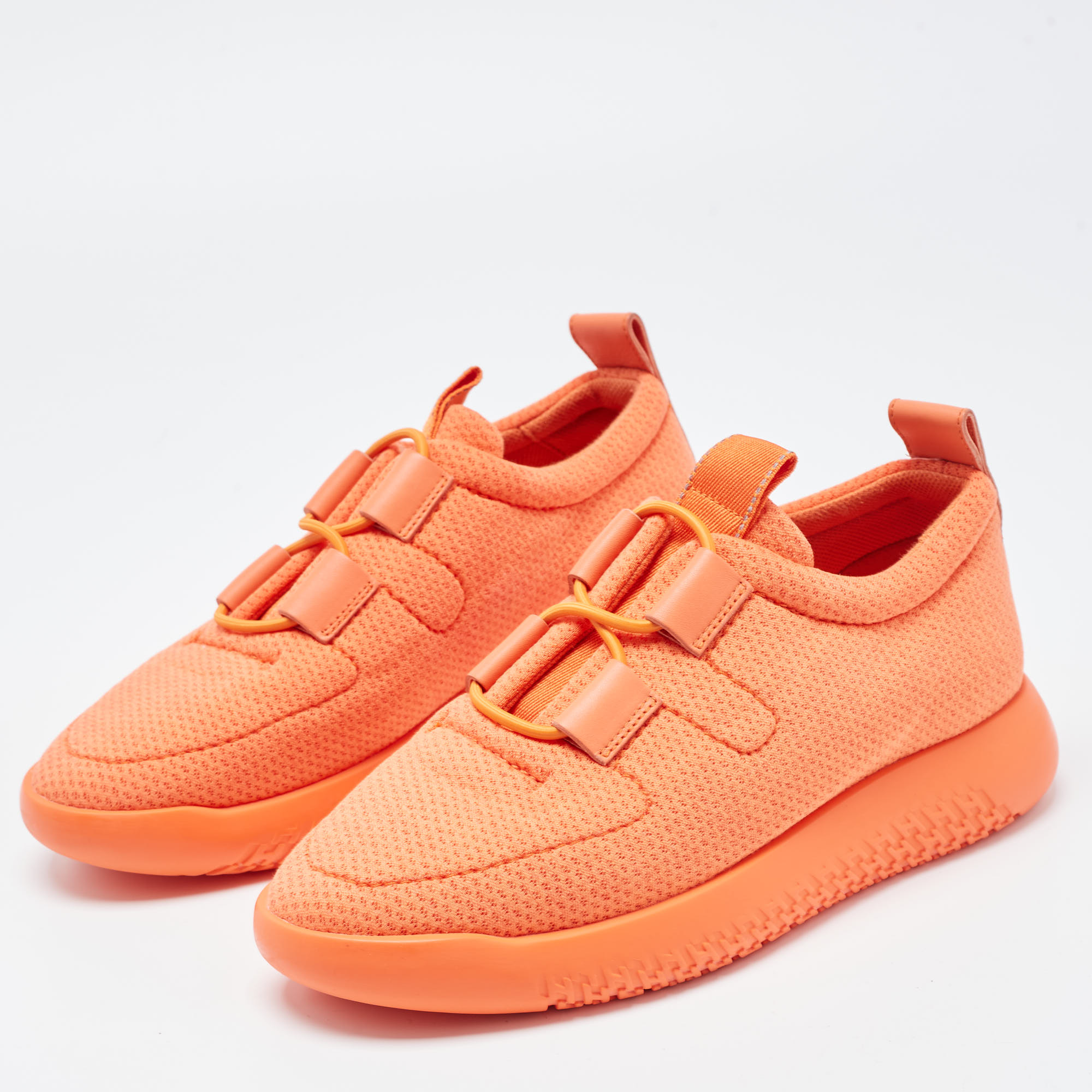 

Hermès Orange Leather and Neoprene Low Top Sneakers Size