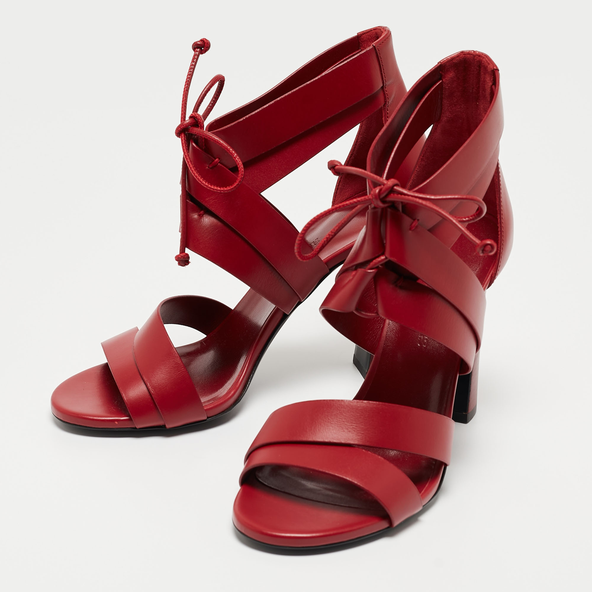 Hermes Dark Red Leather Ankle Strap Sandals Size 38 