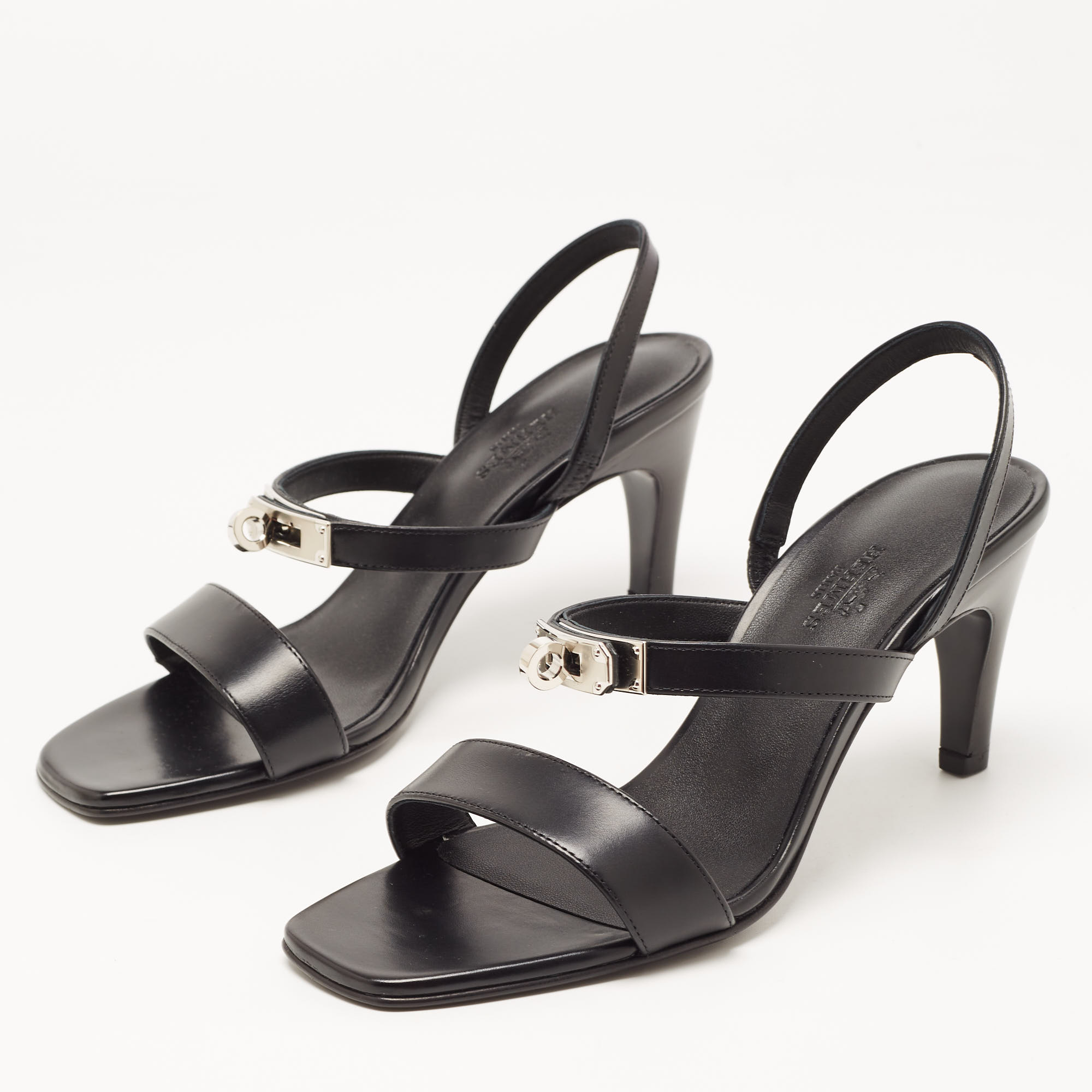 

Hermes Black Leather Glamour Slingback Sandals Size