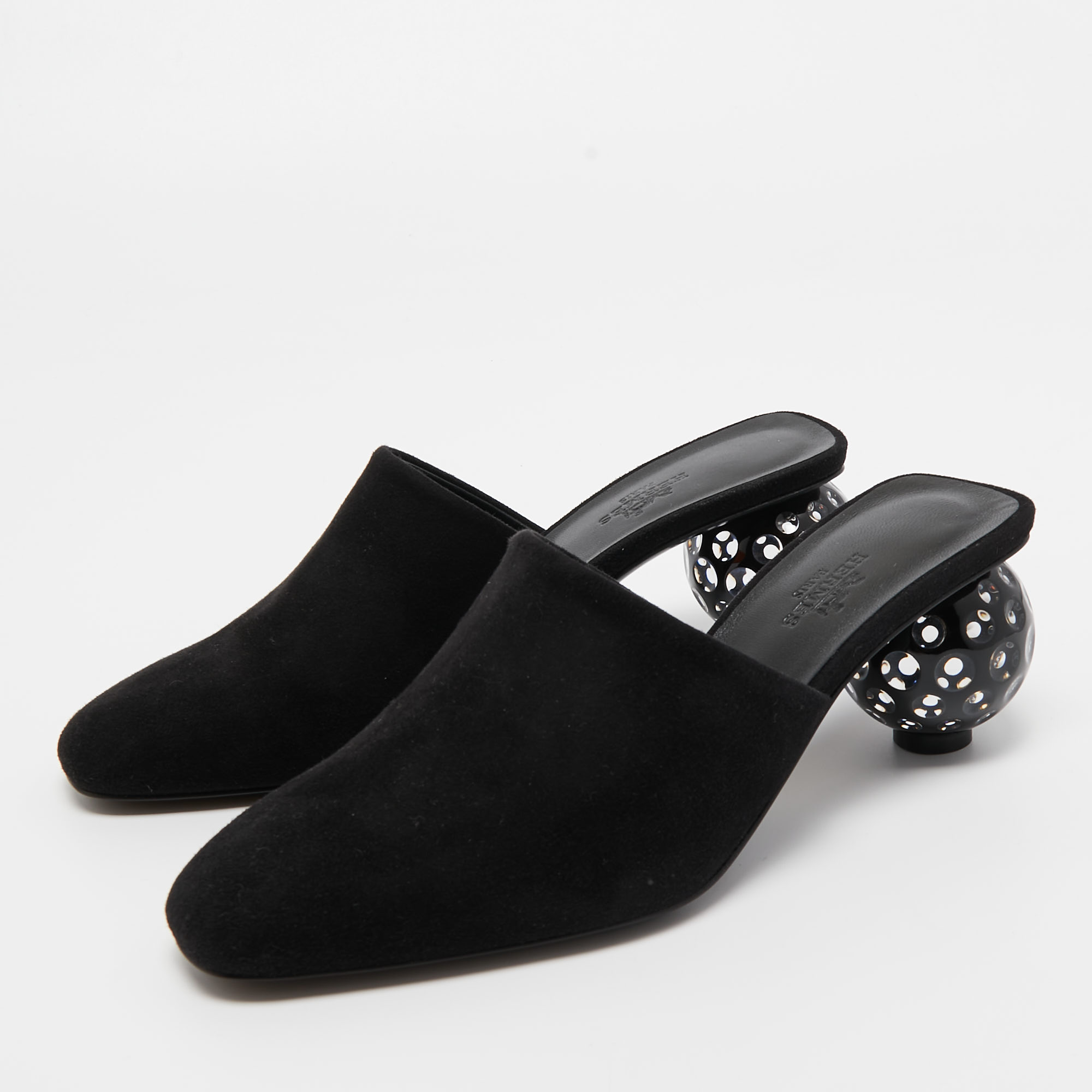 

Hermes Black Suede Darcy Mules Size