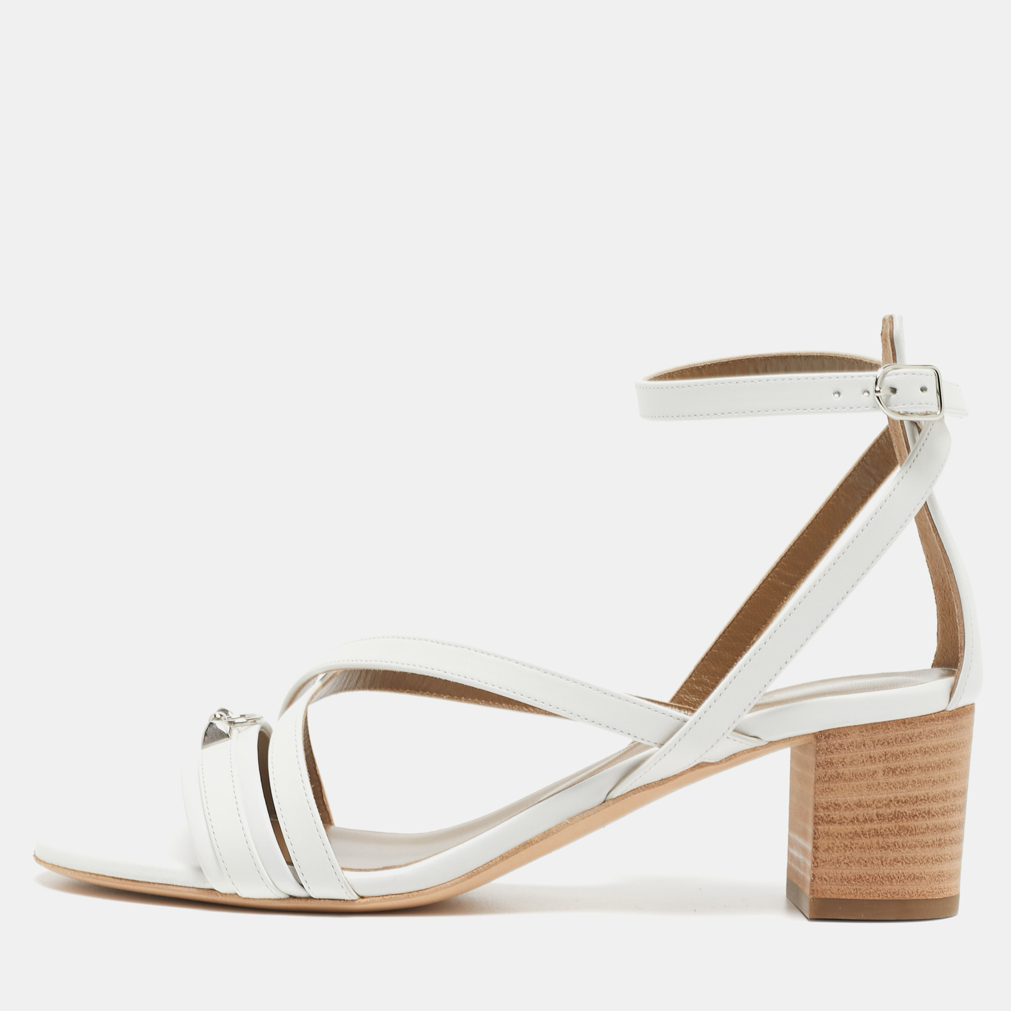 Hermes White Leather Anthinea Ankle Strap Sandals Size 38