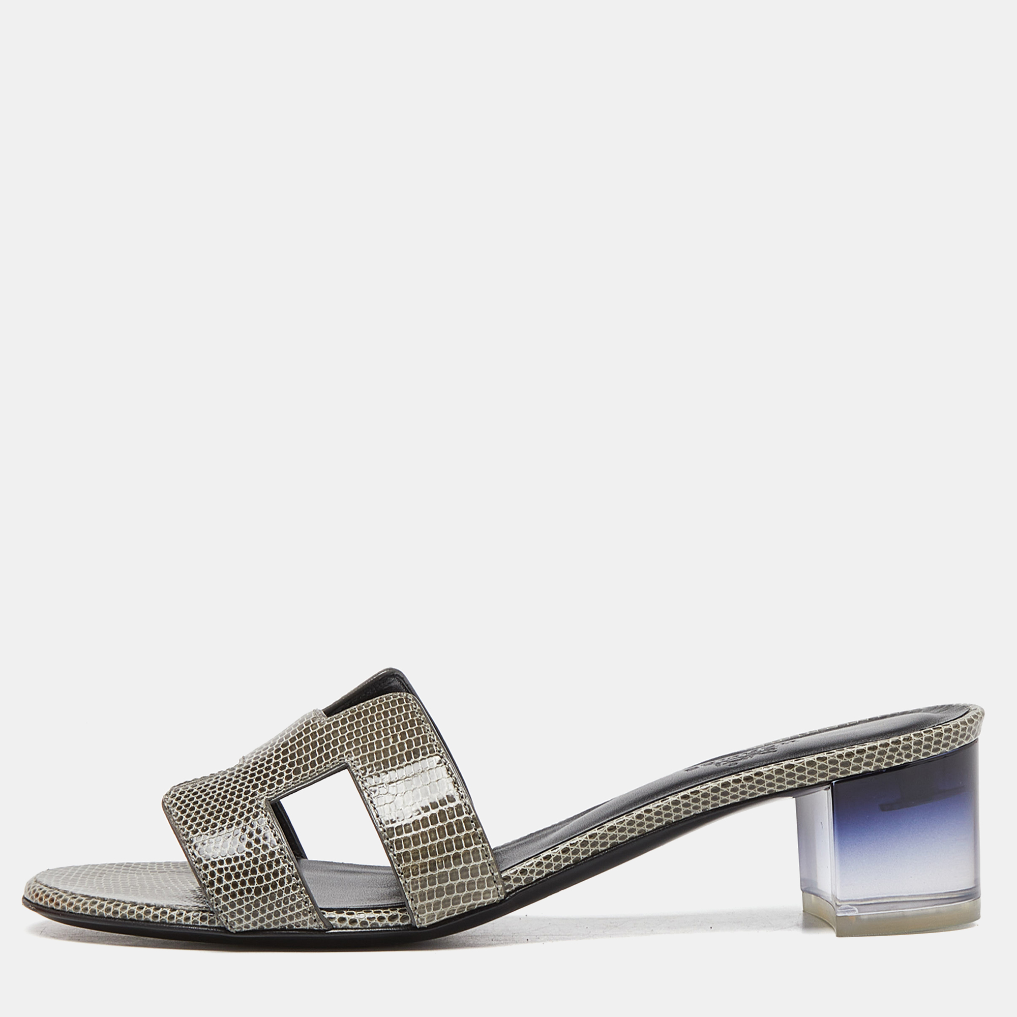 

Hermes Green Lizard Oasis Sandals Size, Grey