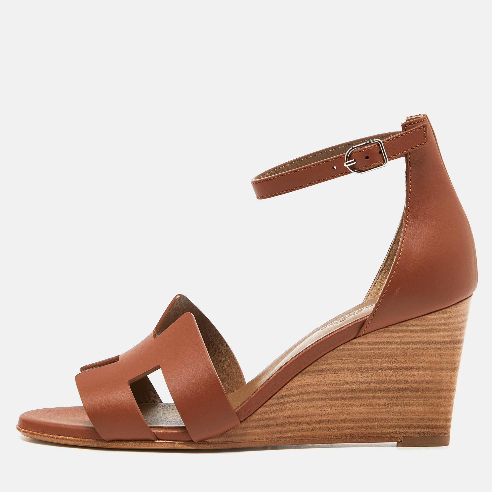 

Hermes Brown Leather Legend Wedge Sandals Size