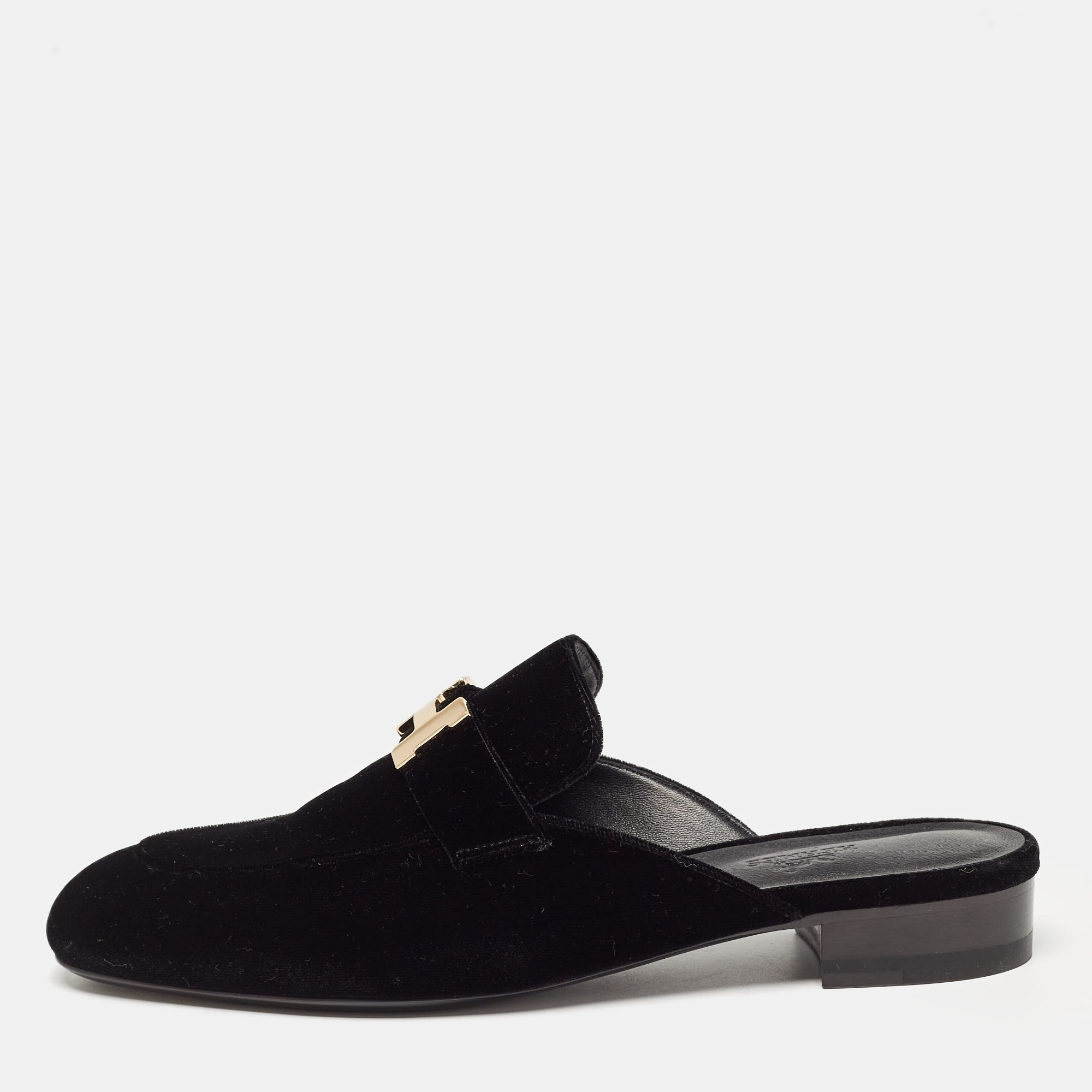 

Hermes Black Velvet Trocadero Mules Size