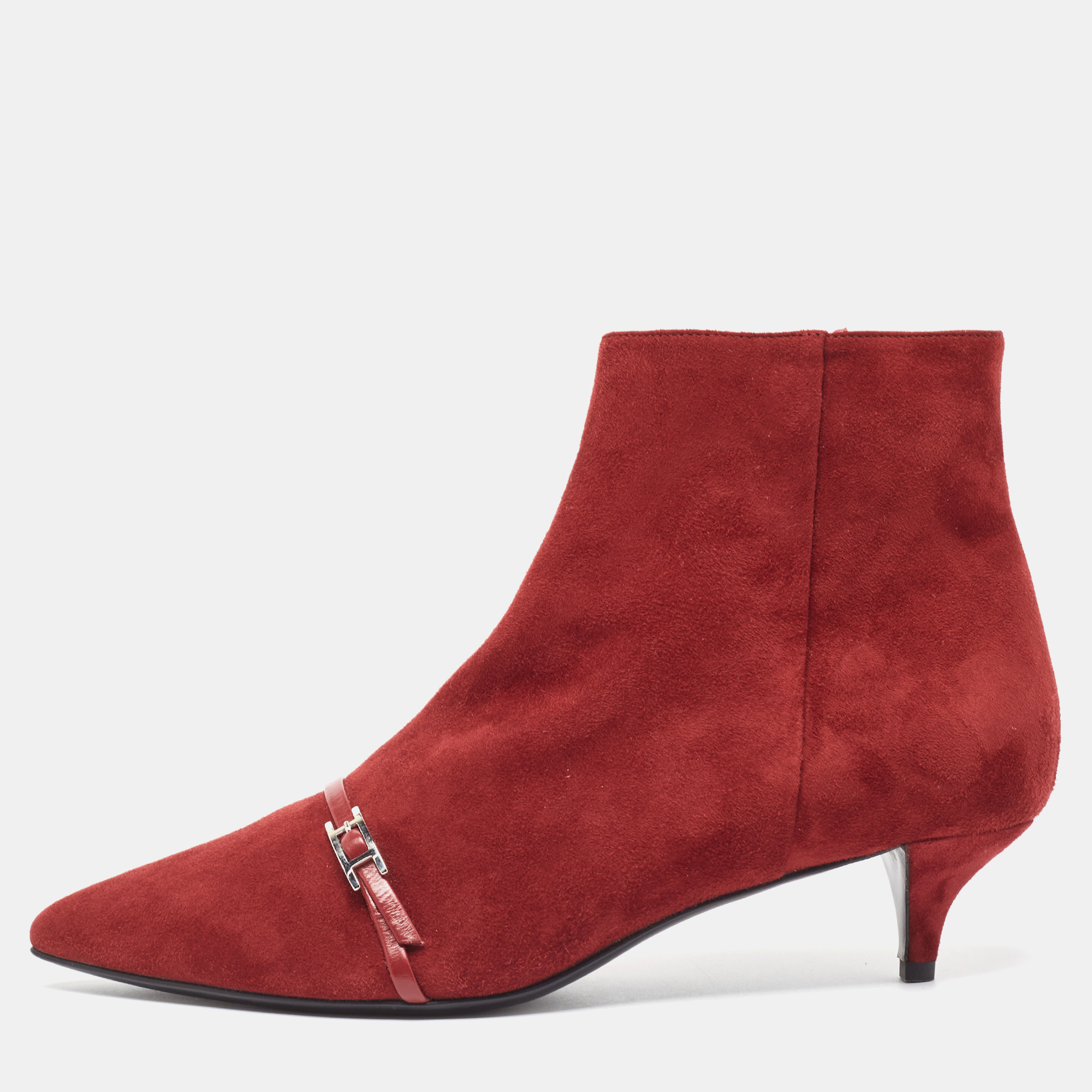 

Hermès Dark Red Suede Ankle Booties Size