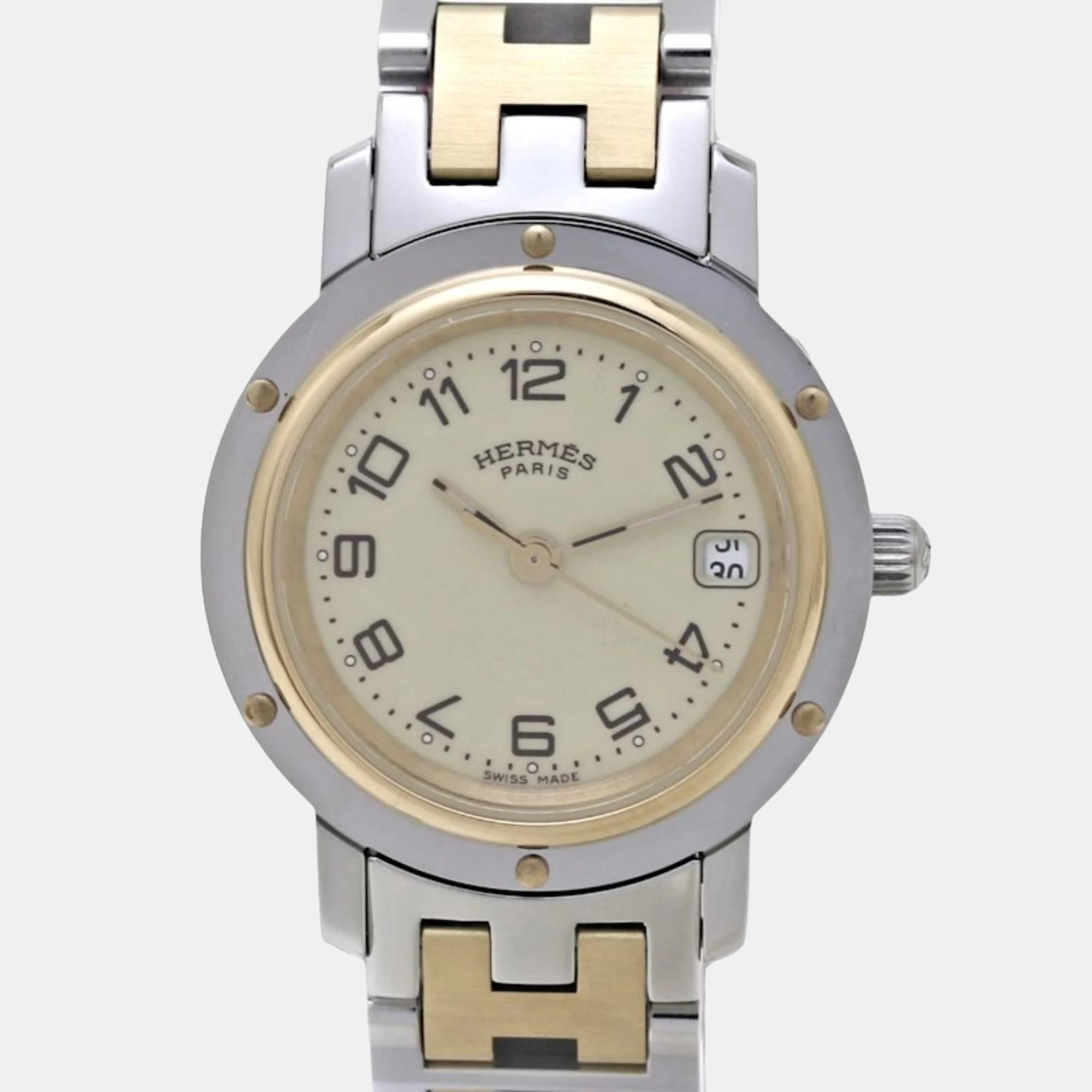 

Hermes Beige Stainless Steel Clipper CL4.220 Quartz Women's Wristwatch 24 mm