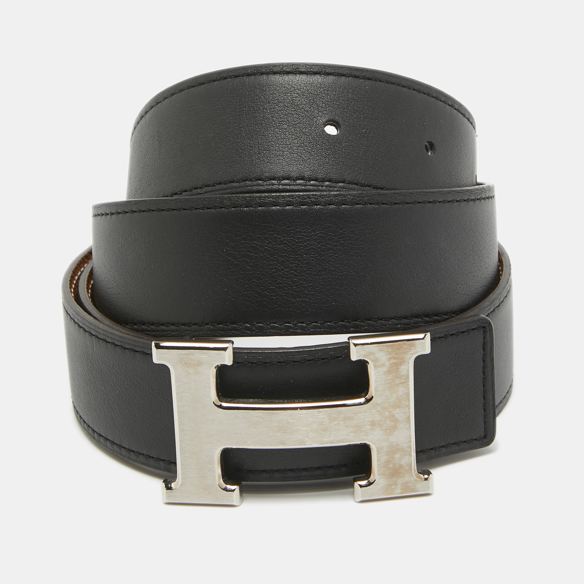 

Hermes Black/Gold Epsom and Swift Leather H Buckle Reversible Belt 90CM