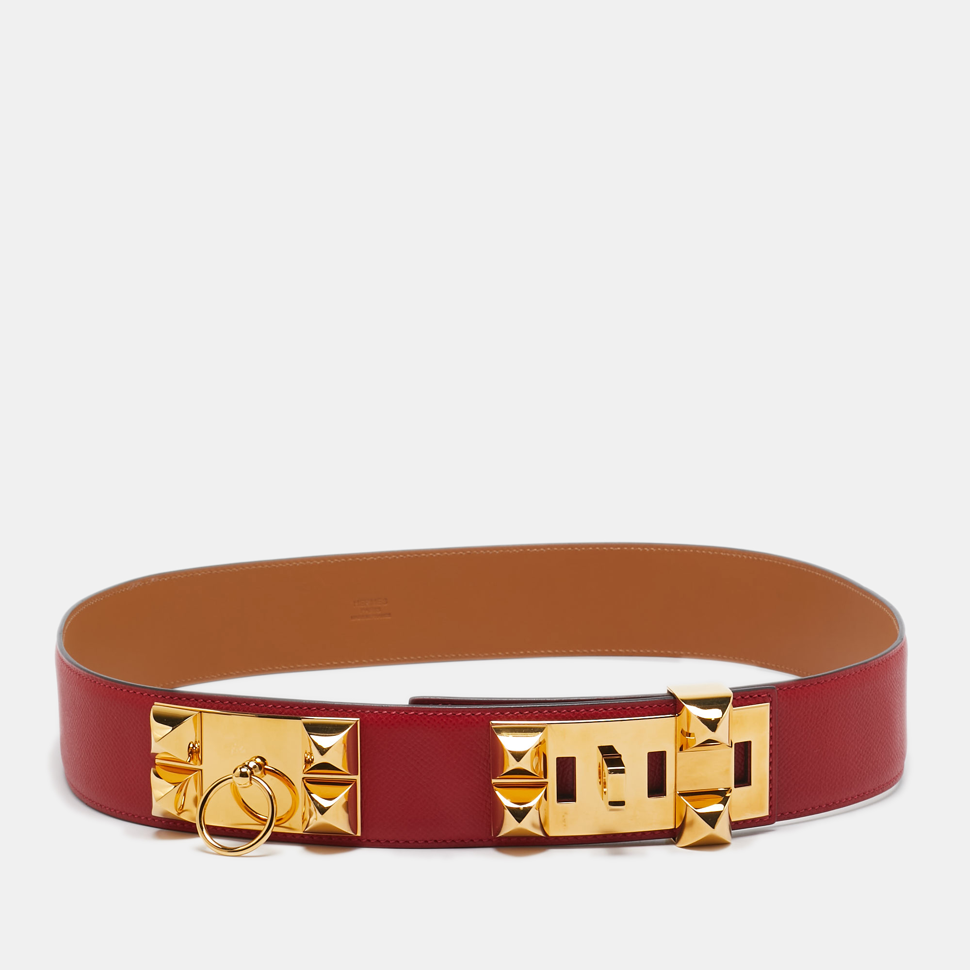 

Hermes Rouge Casaque Epsom Leather Collier de Chien Belt, Red