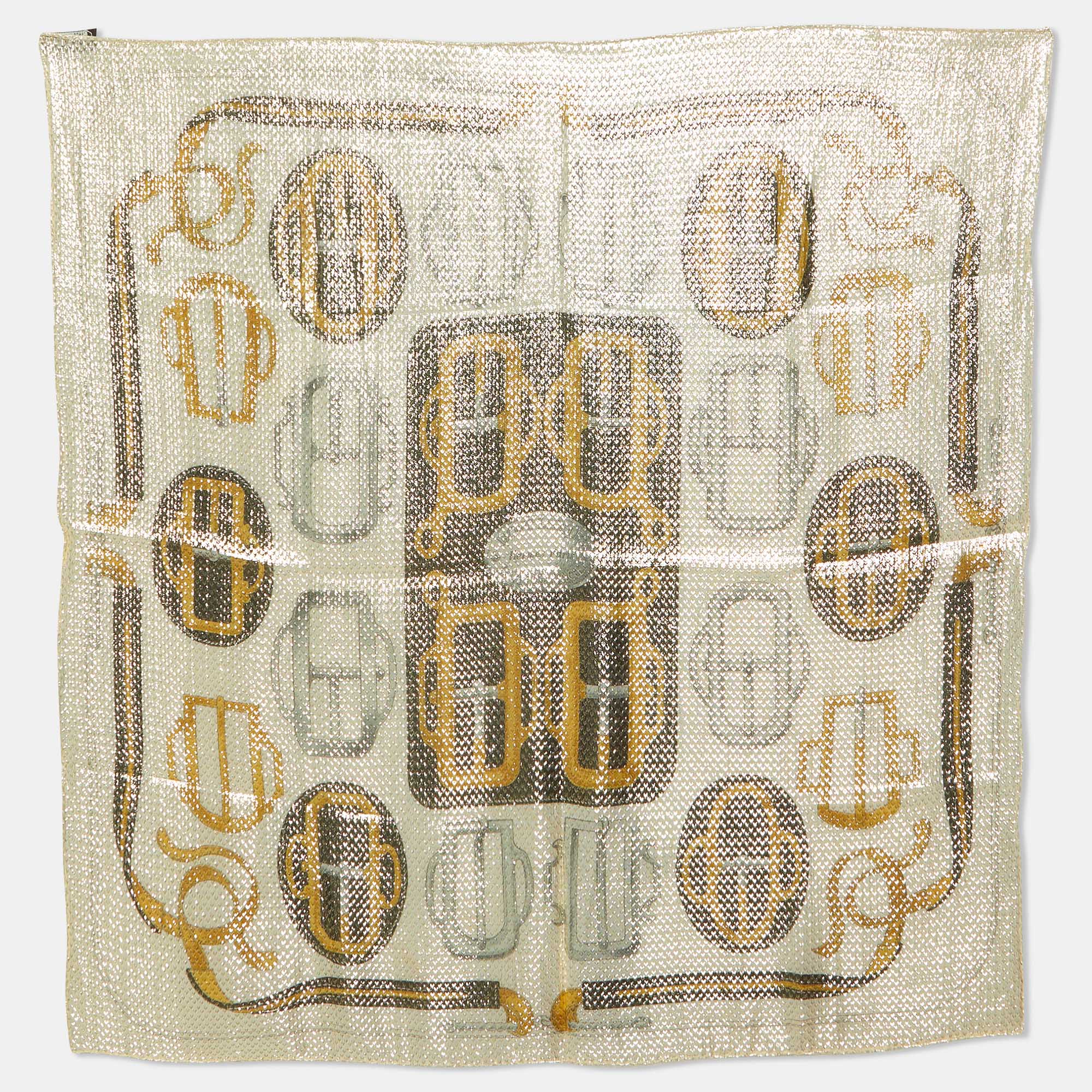 

Hermes Beige/Gold Bouclerie d'Attelage Lurex Silk Glitter Scarf