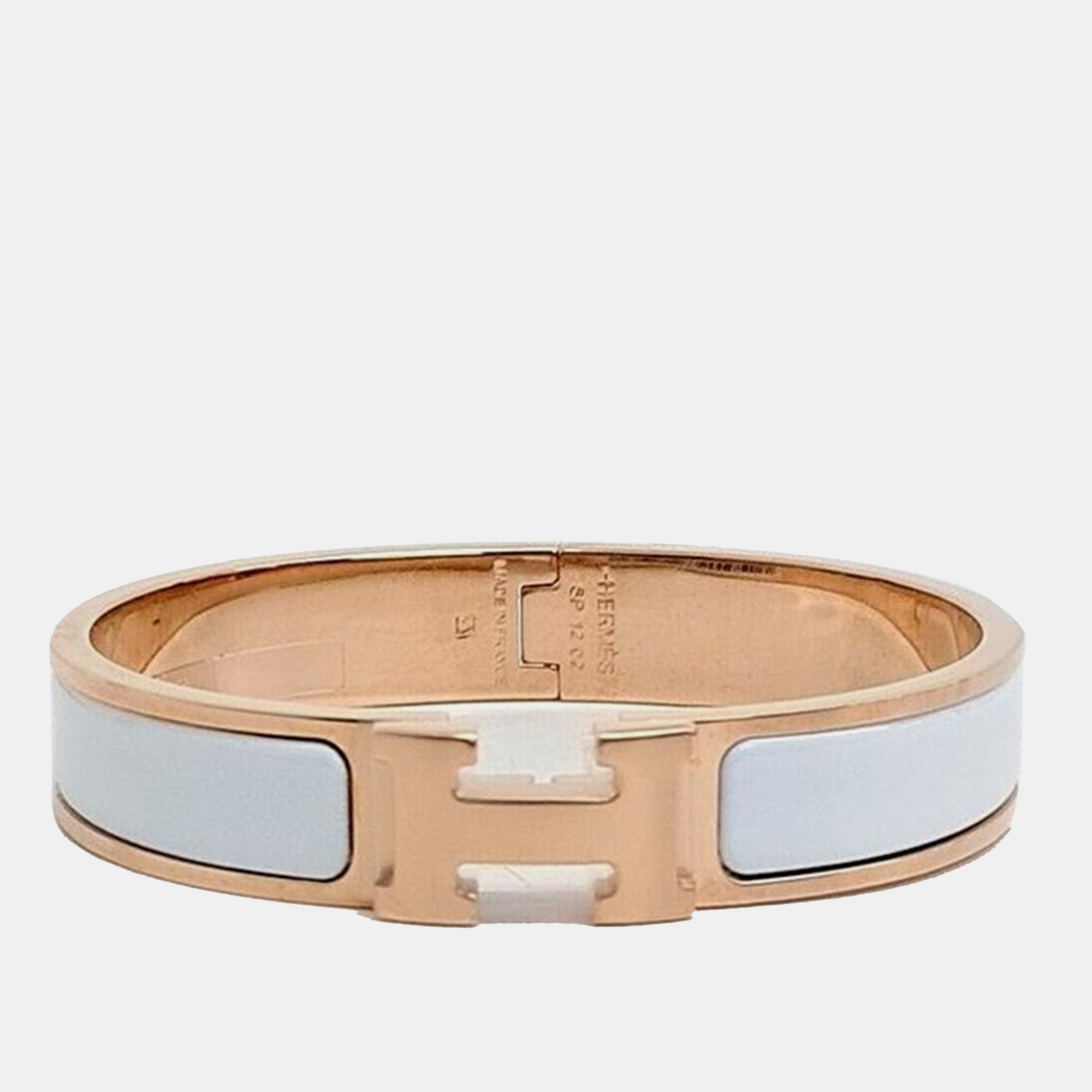 

Hermes White Enamel Narrow Clic Clac H Bracelet PM