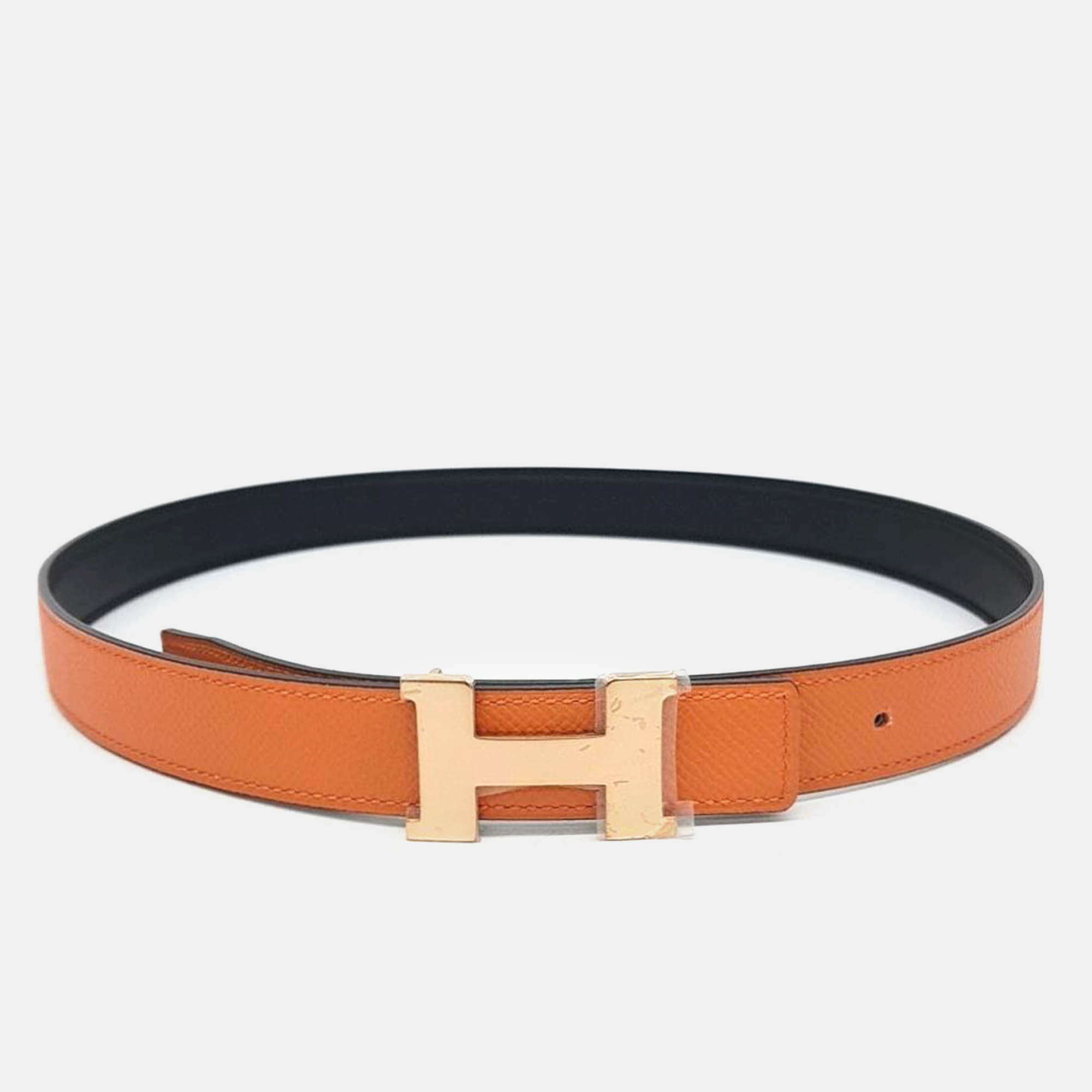 

Hermes Orange/Black Leather Reversible Constance Belt